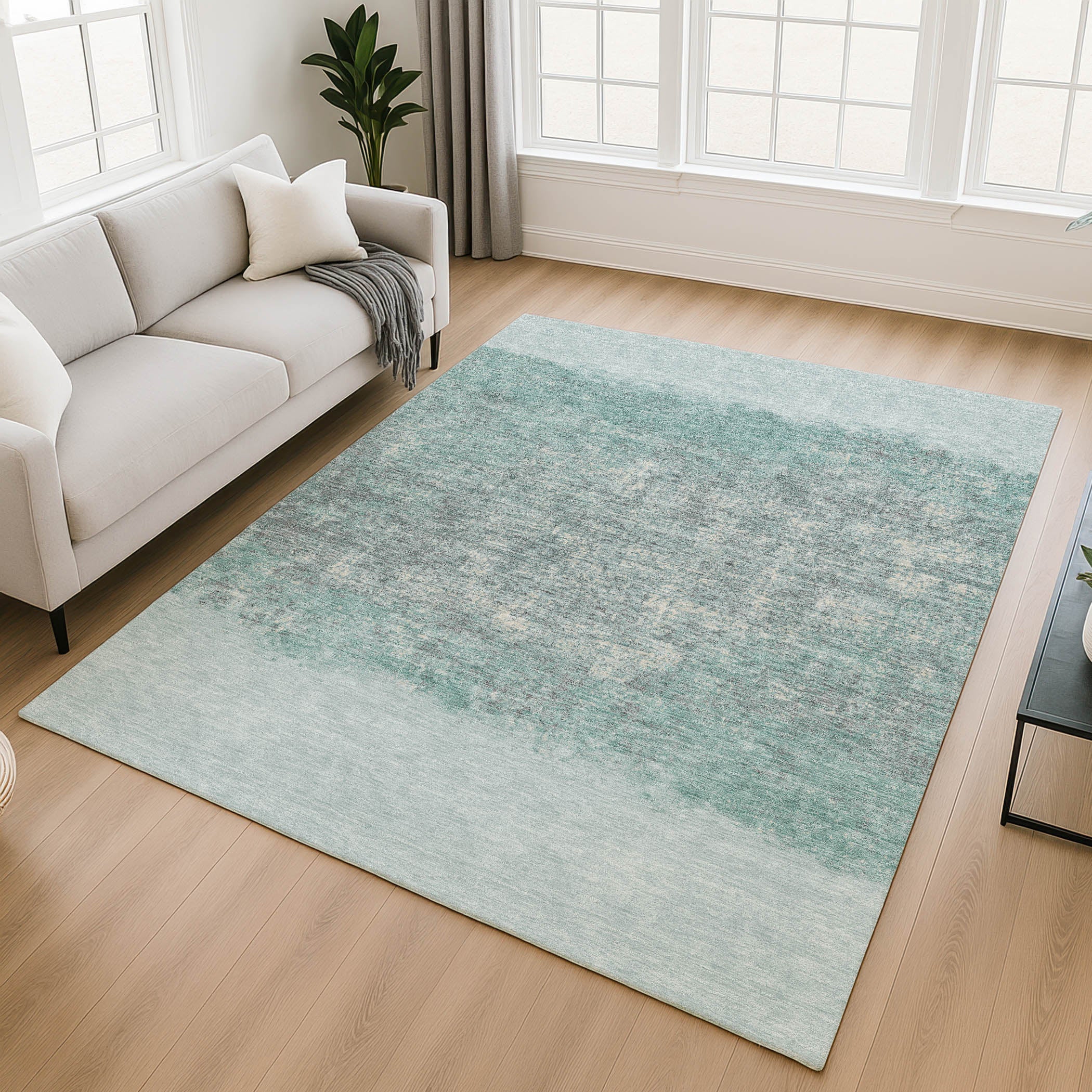 Luang Prabang Machine Washable Transitional Teal Rug 2'6" x 3'10" #shape_Rectangle