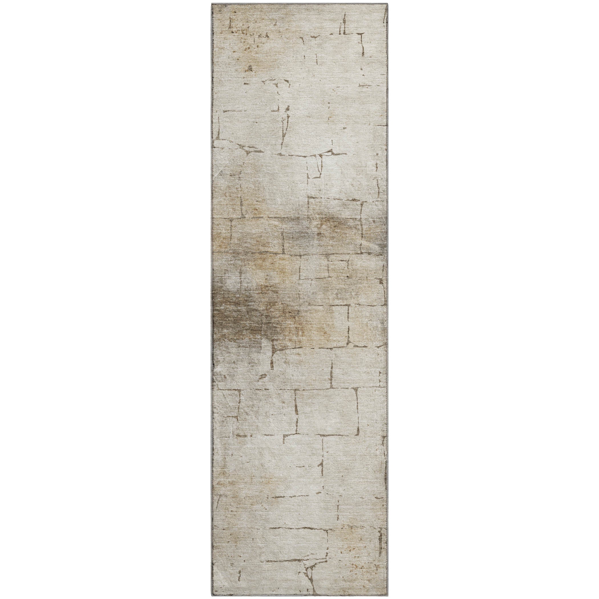 Queenstown Machine Washable Transitional Beige Brown Rug 2'3" x 7'6" #shape_Runner