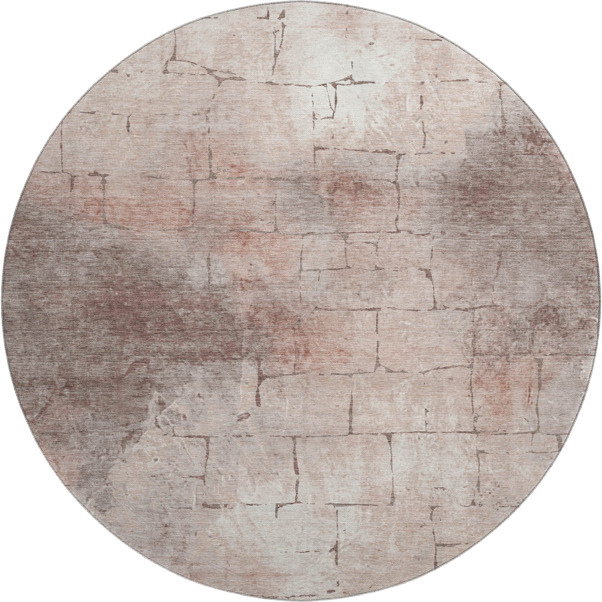 Queenstown Machine Washable Transitional Coral Orange Rug 8' x 8' #shape_Round