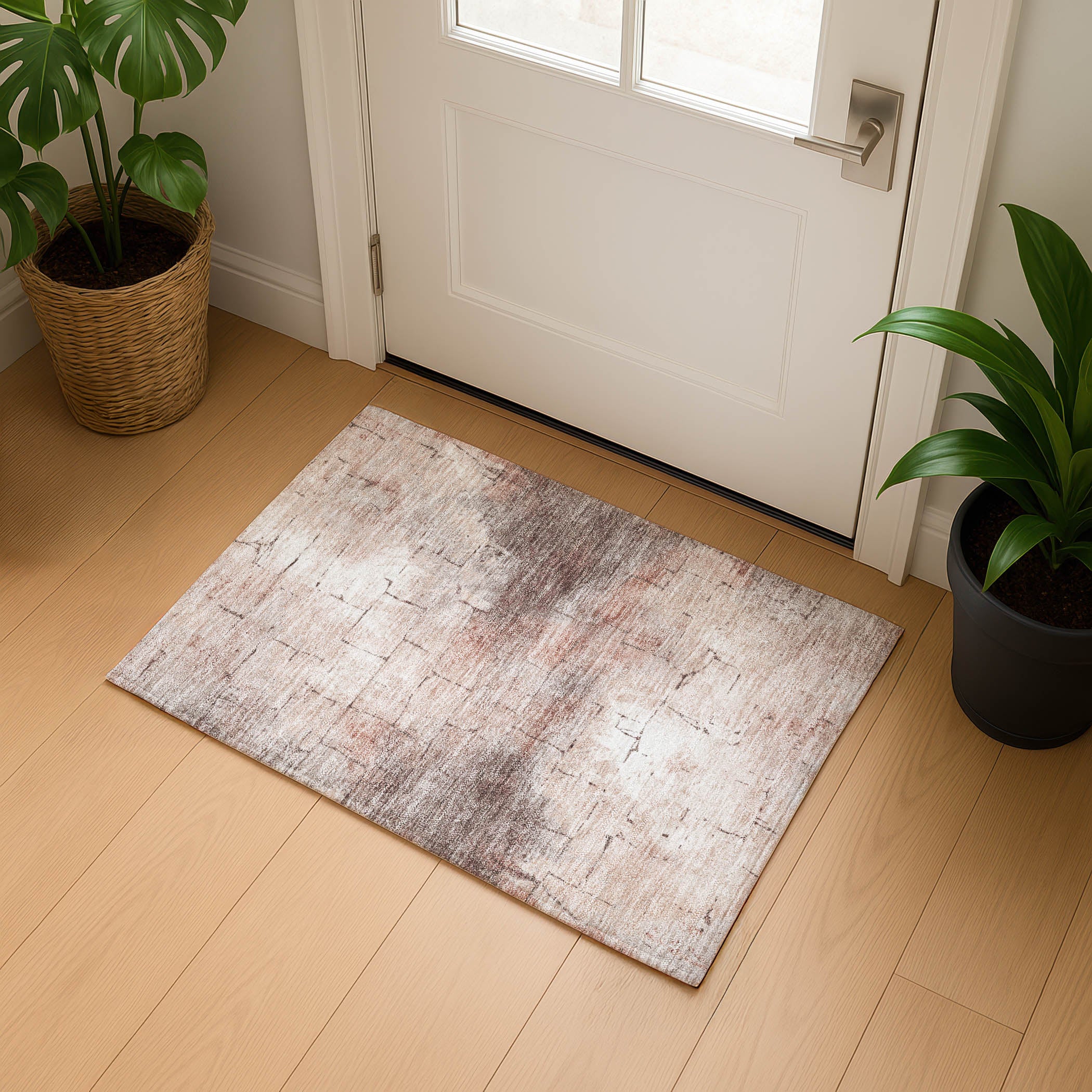 Queenstown Machine Washable Transitional Coral Orange Rug 1'8" x 2'6" #shape_Rectangle