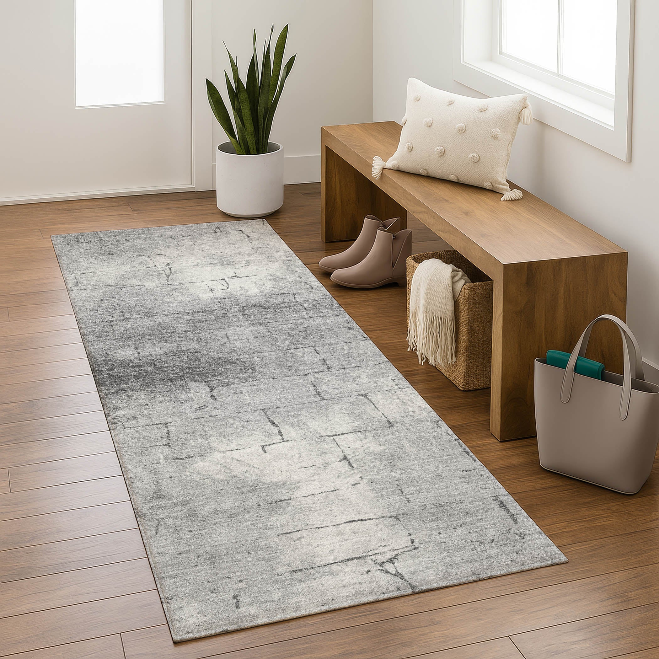 Queenstown Machine Washable Transitional Gray Rug 2'3" x 7'6" #shape_Runner
