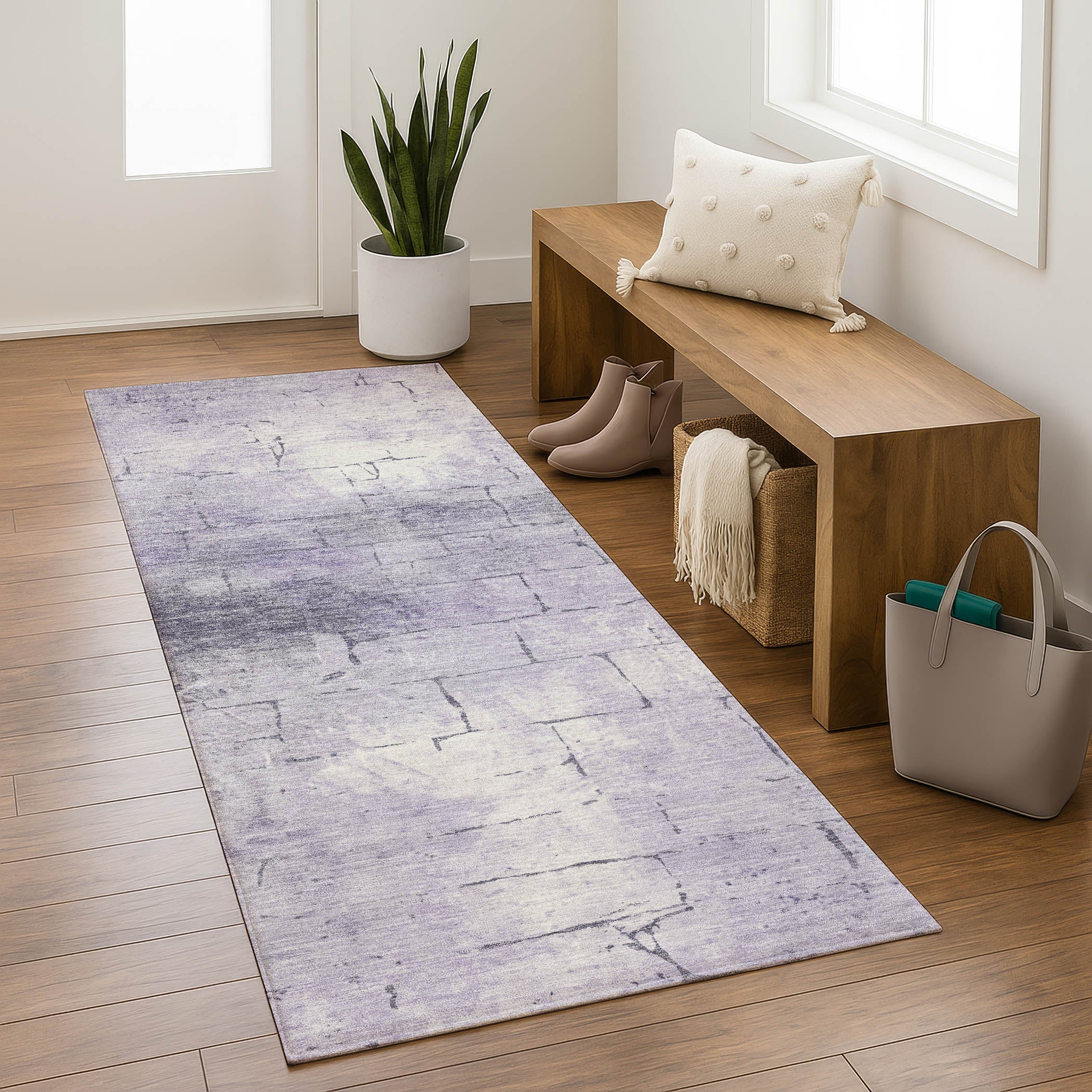 Queenstown Machine Washable Transitional Lavender Purple Rug 2'3" x 7'6" #shape_Runner