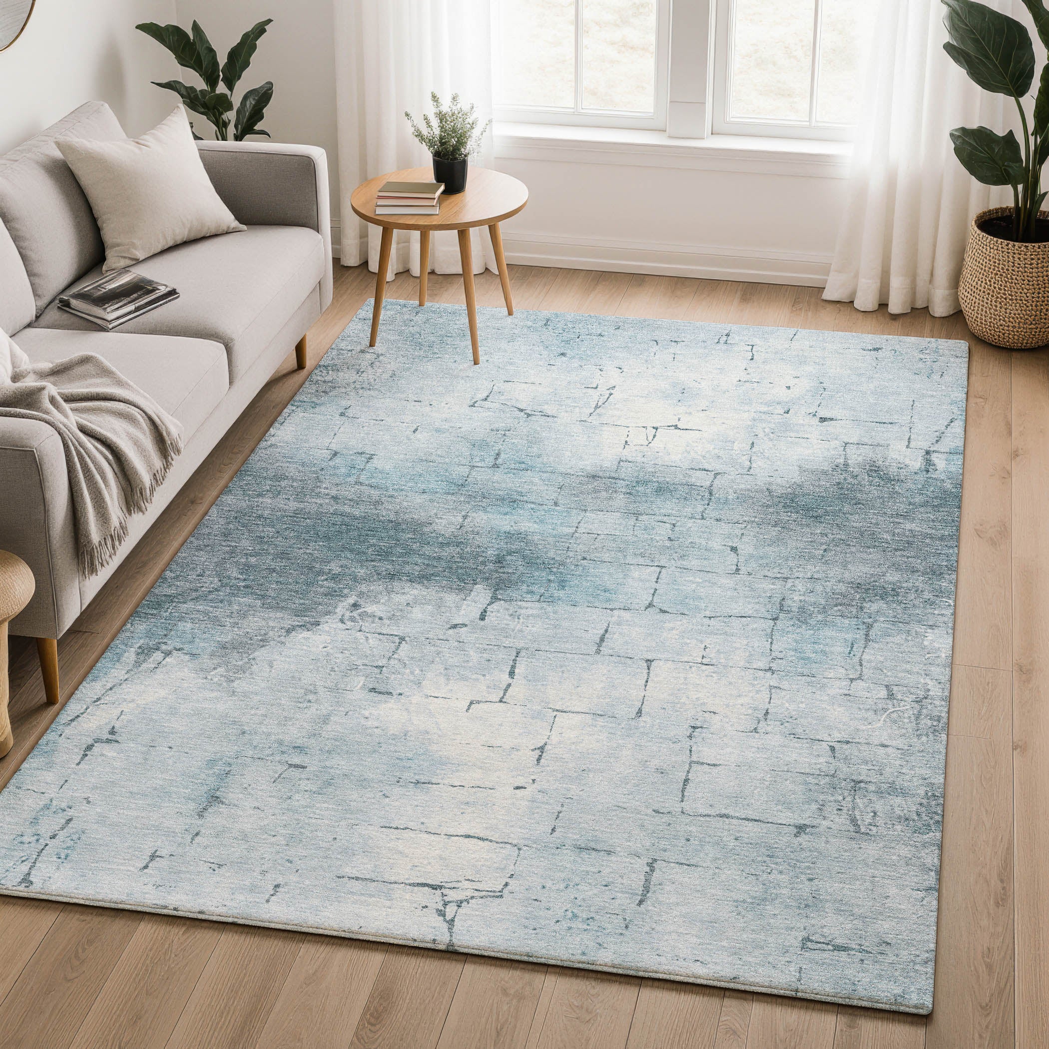 Queenstown Machine Washable Transitional Sky Blue Rug 2'6" x 3'10" #shape_Rectangle