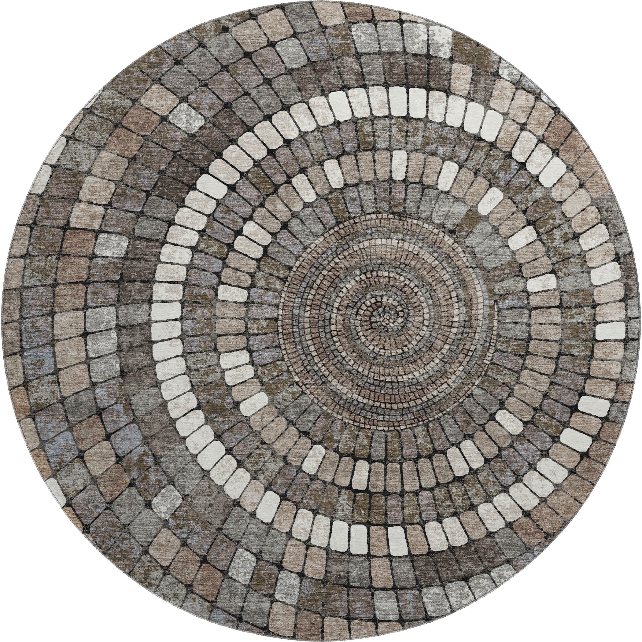 Siena Machine Washable Transitional Brown Rug 8' x 8' #shape_Round