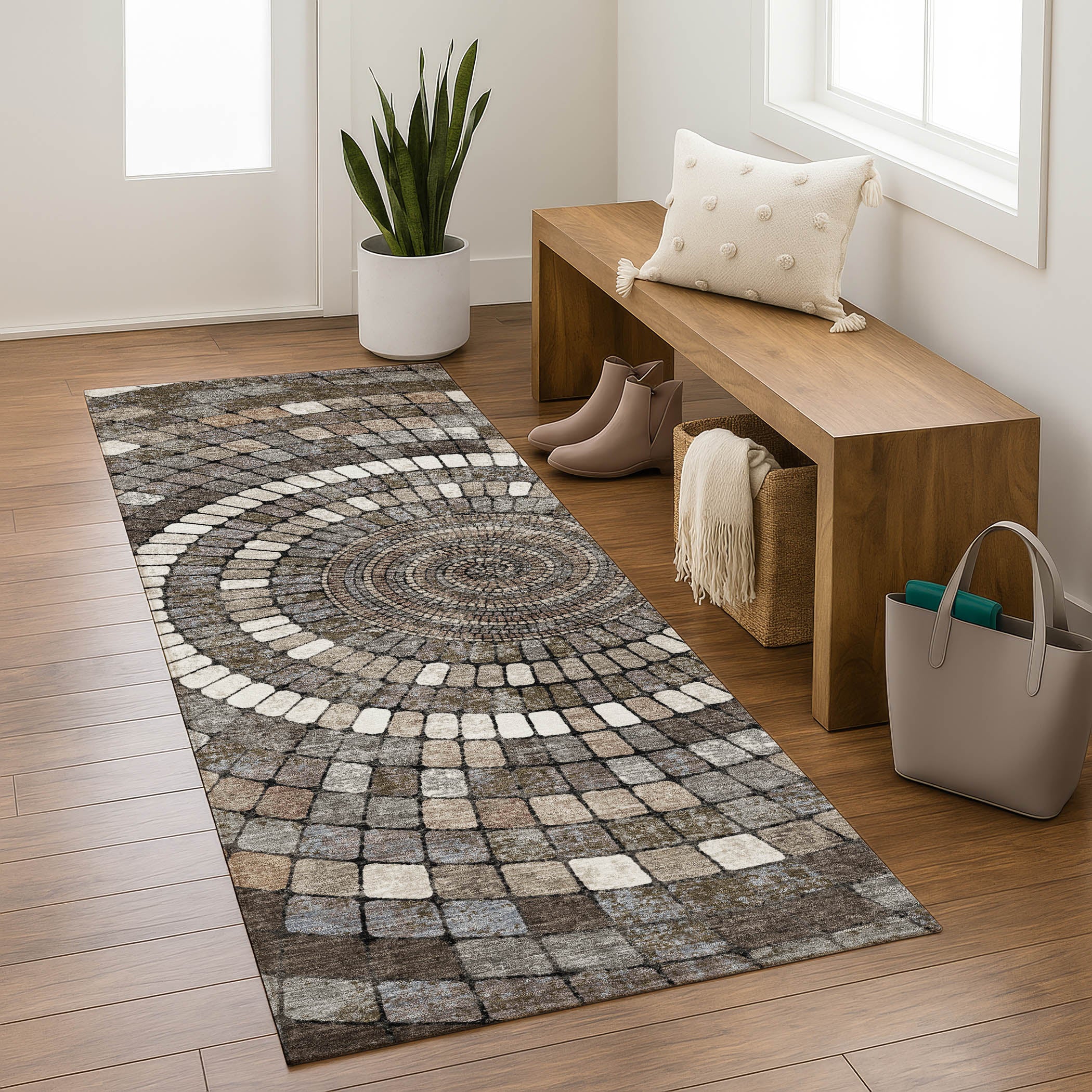 Siena Machine Washable Transitional Brown Rug 2'3" x 7'6" #shape_Runner