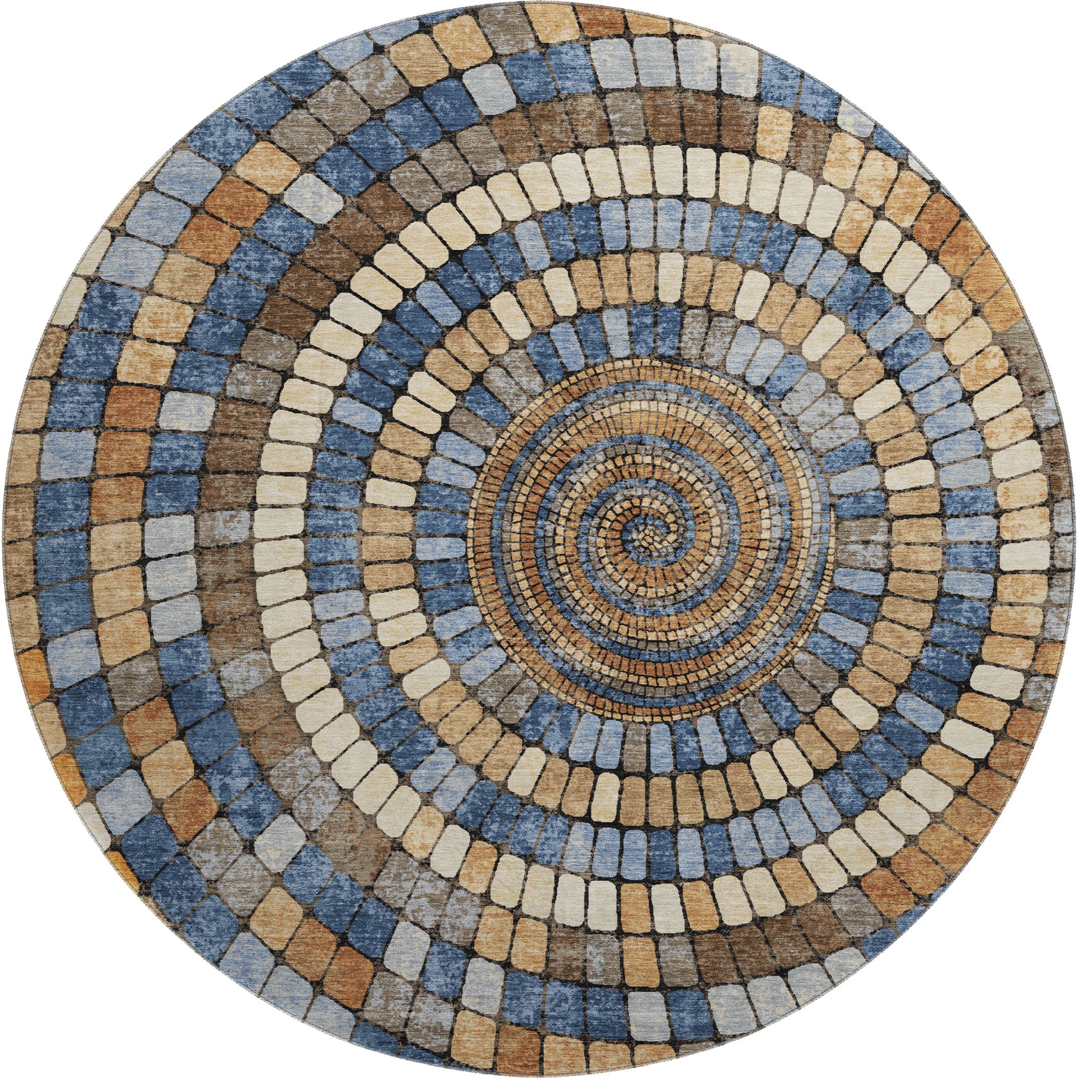 Siena Machine Washable Transitional Denim Blue Rug 8' x 8' #shape_Round
