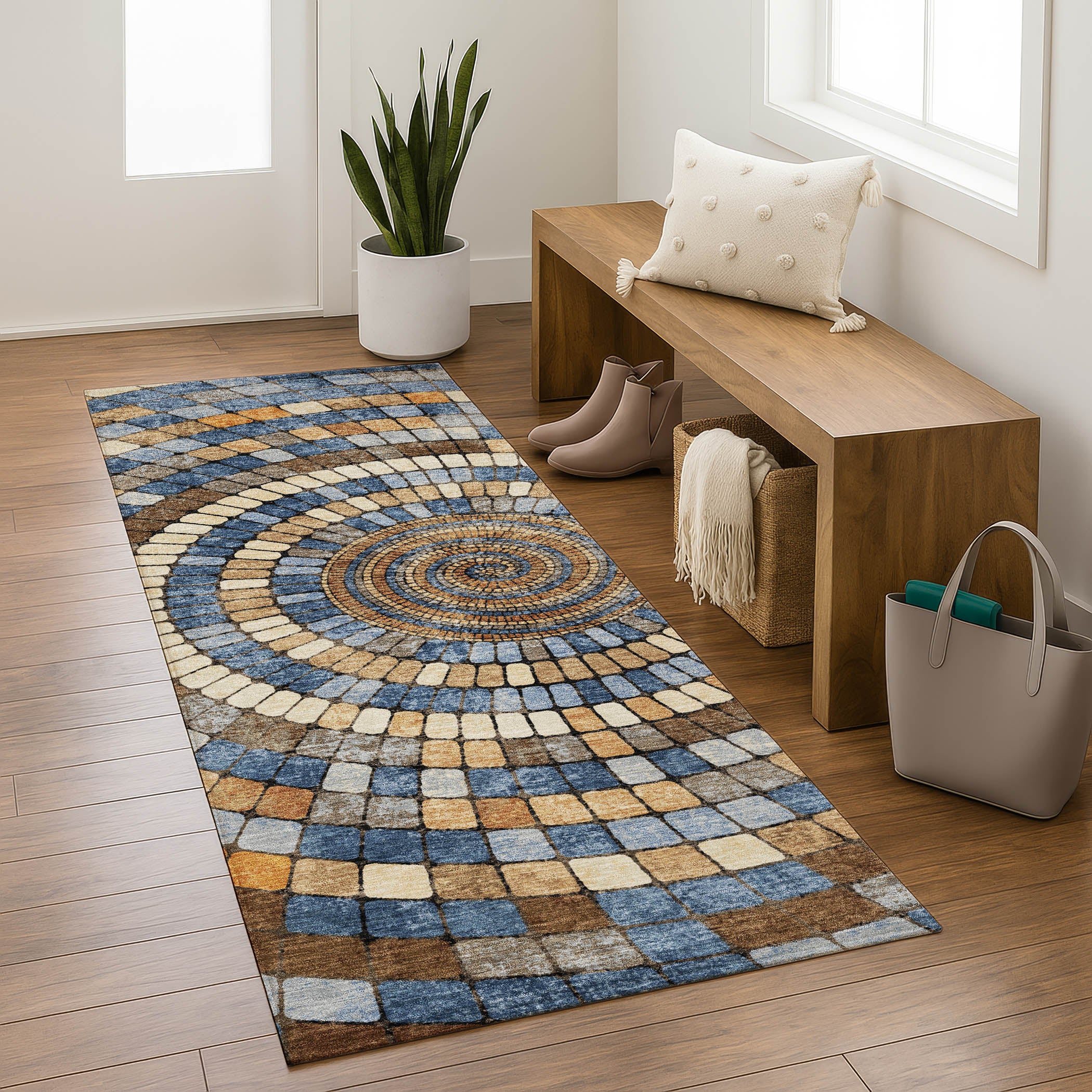 Siena Machine Washable Transitional Denim Blue Rug 2'3" x 7'6" #shape_Runner