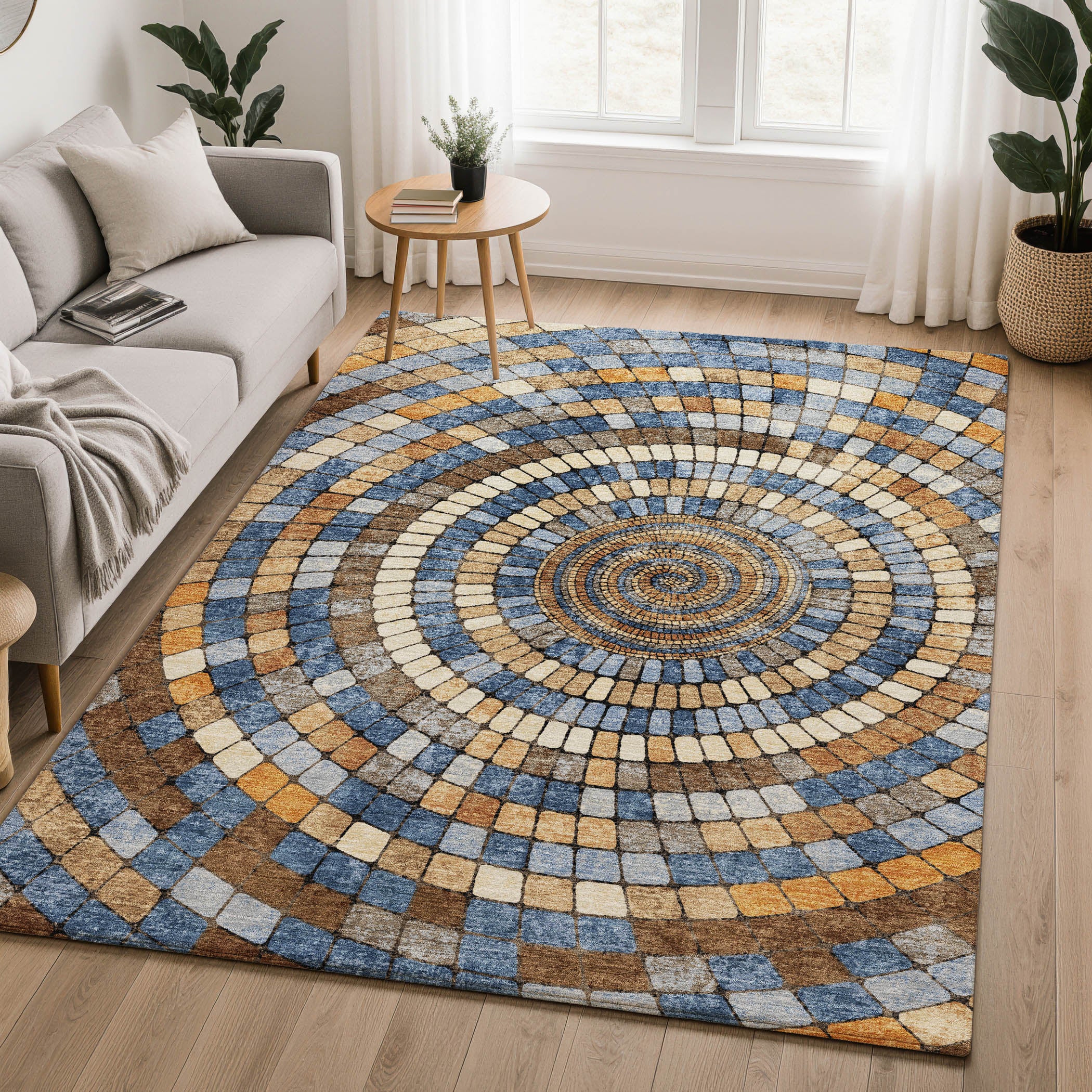 Siena Machine Washable Transitional Denim Blue Rug 2'6" x 3'10" #shape_Rectangle