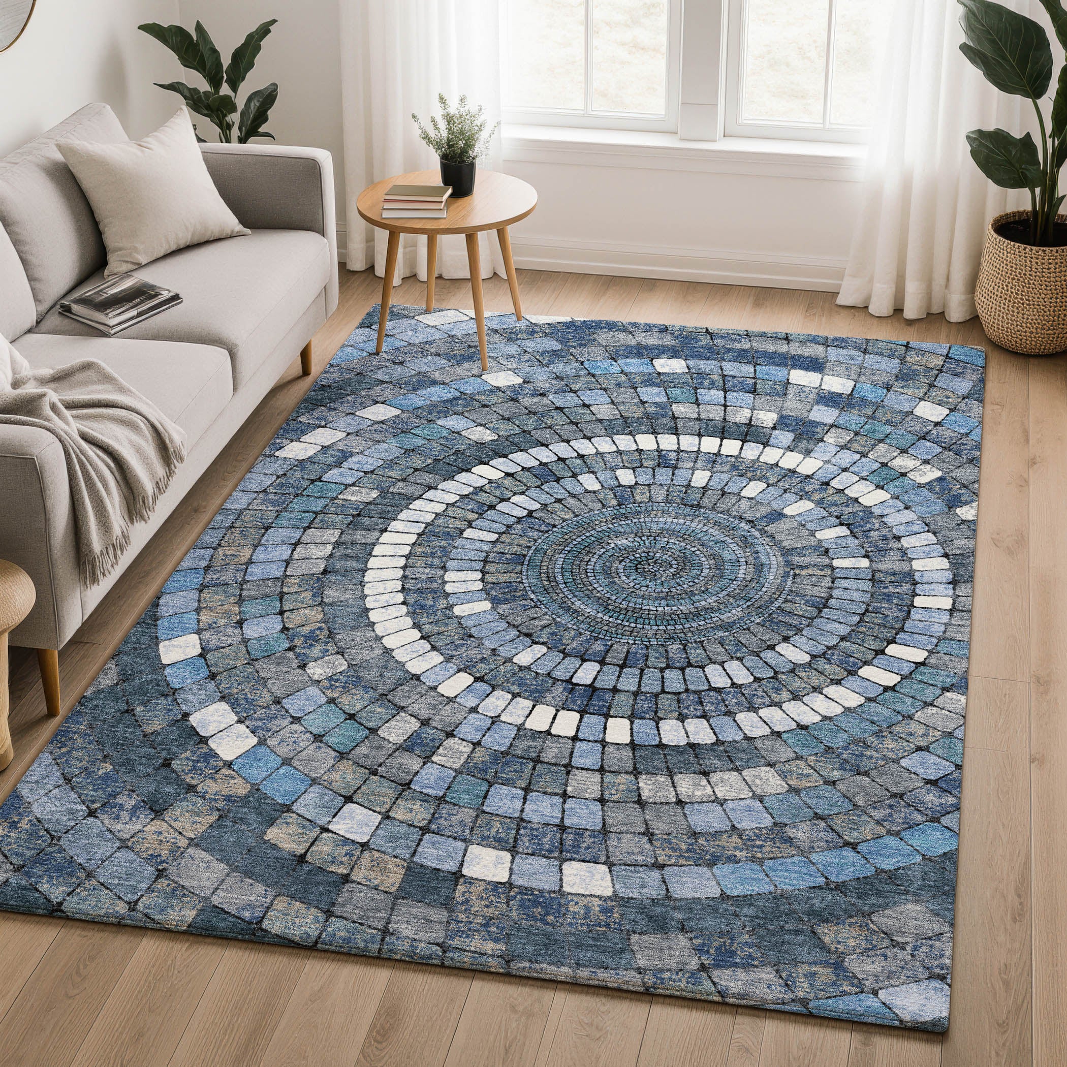 Siena Machine Washable Transitional Navy Blue Rug 2'6" x 3'10" #shape_Rectangle