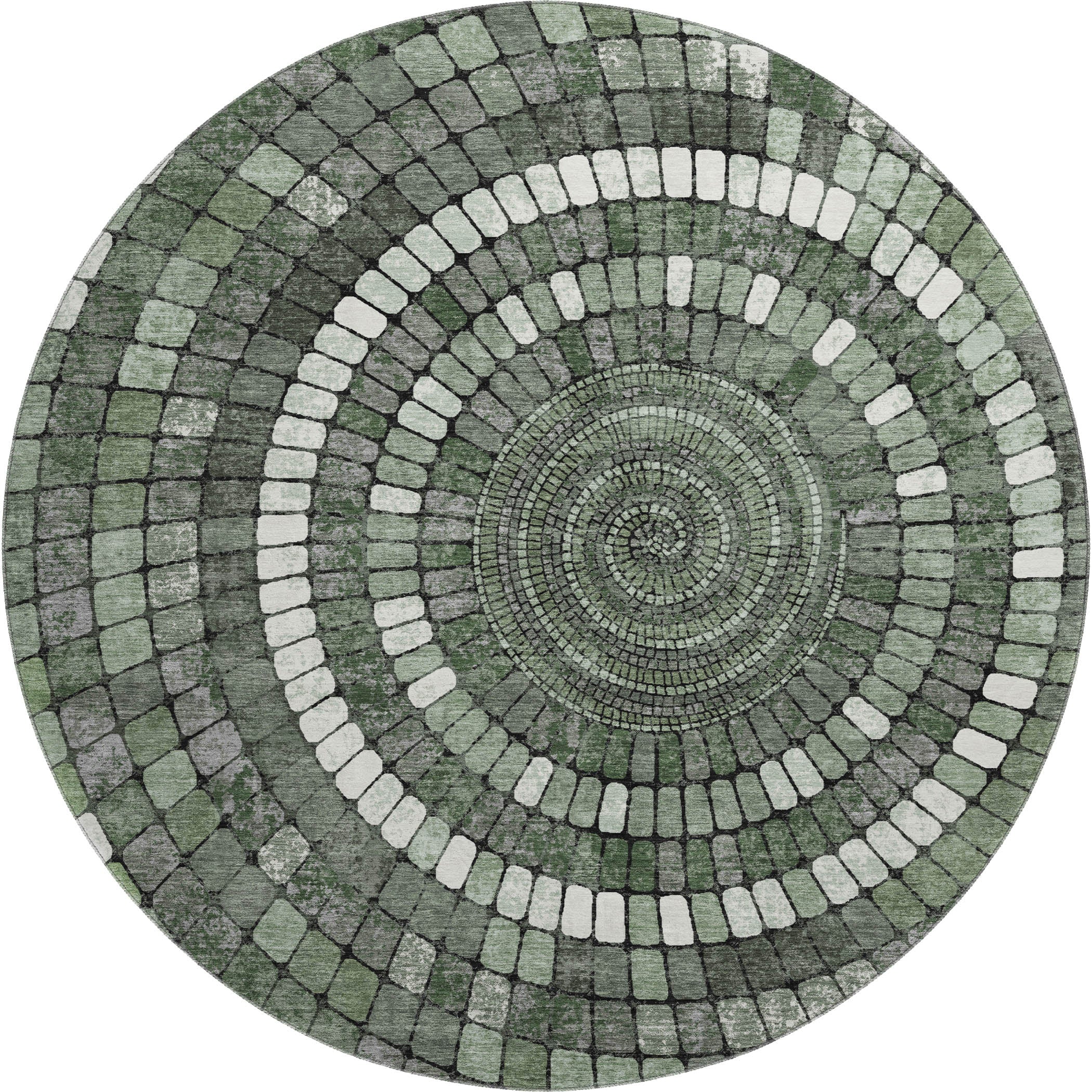 Siena Machine Washable Transitional Sage Green Rug 8' x 8' #shape_Round