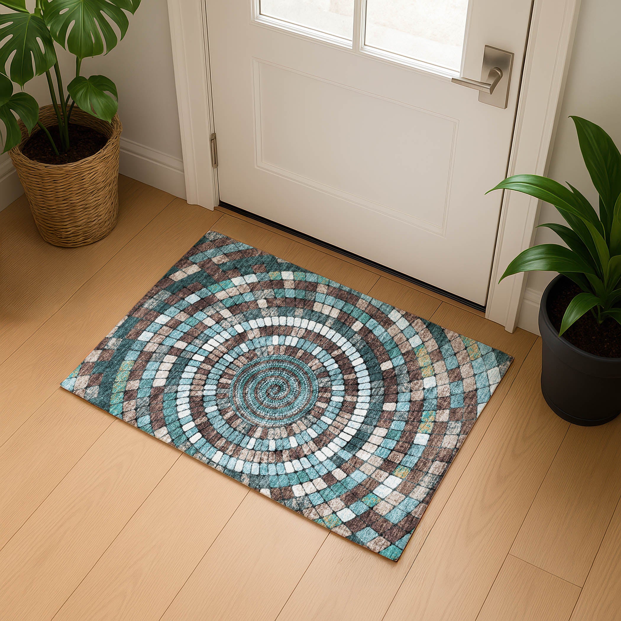 Siena Machine Washable Transitional Teal Rug 1'8" x 2'6" #shape_Rectangle