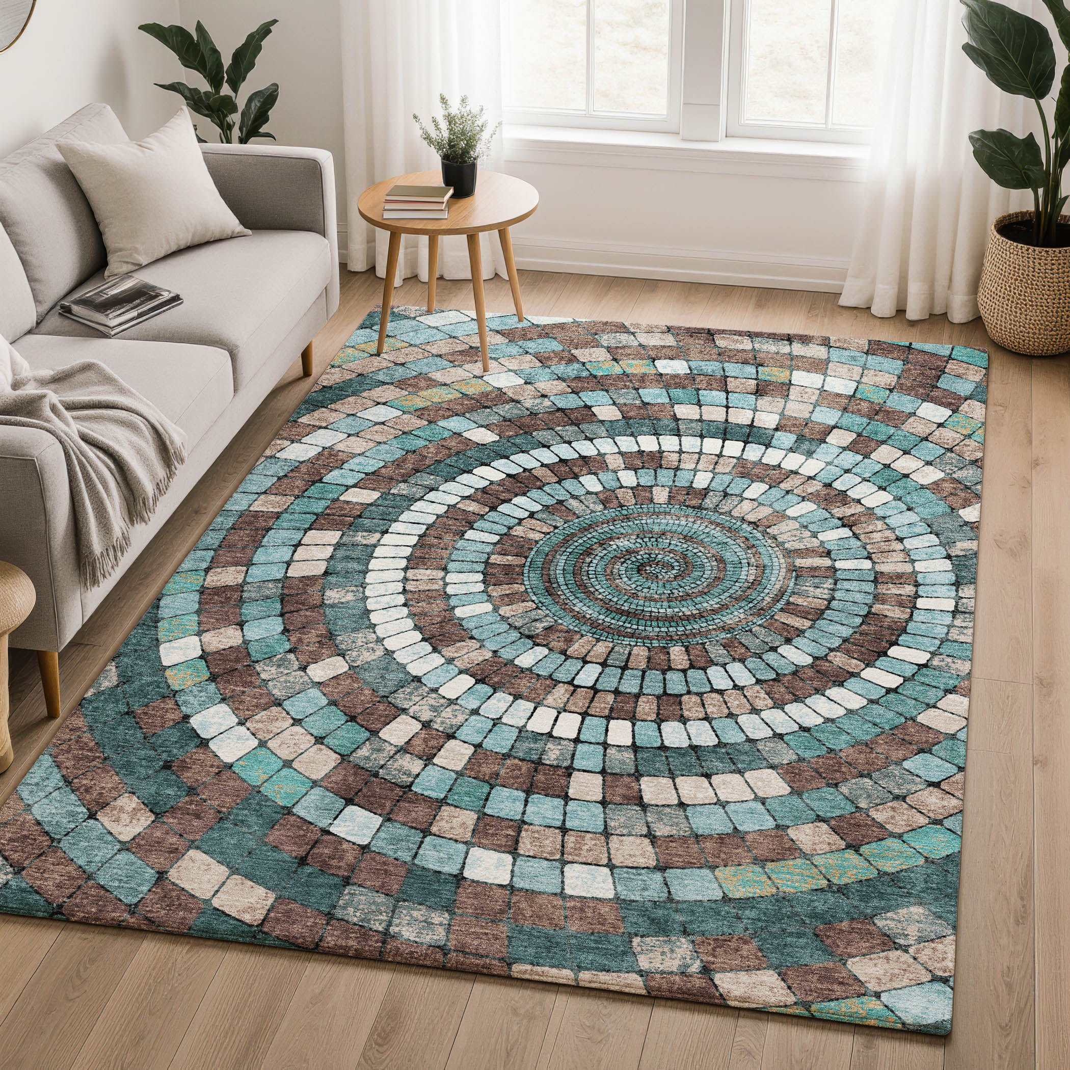 Siena Machine Washable Transitional Teal Rug 2'6" x 3'10" #shape_Rectangle