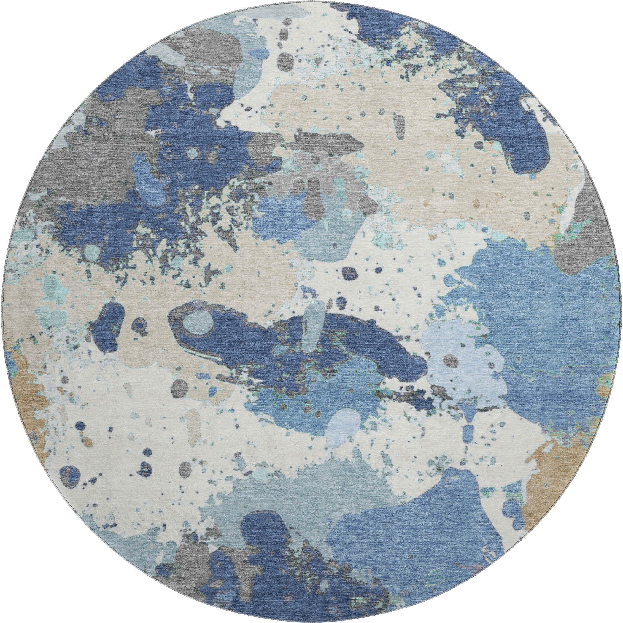 Marrakech Machine Washable Transitional Denim Blue Rug 8' x 8' #shape_Round
