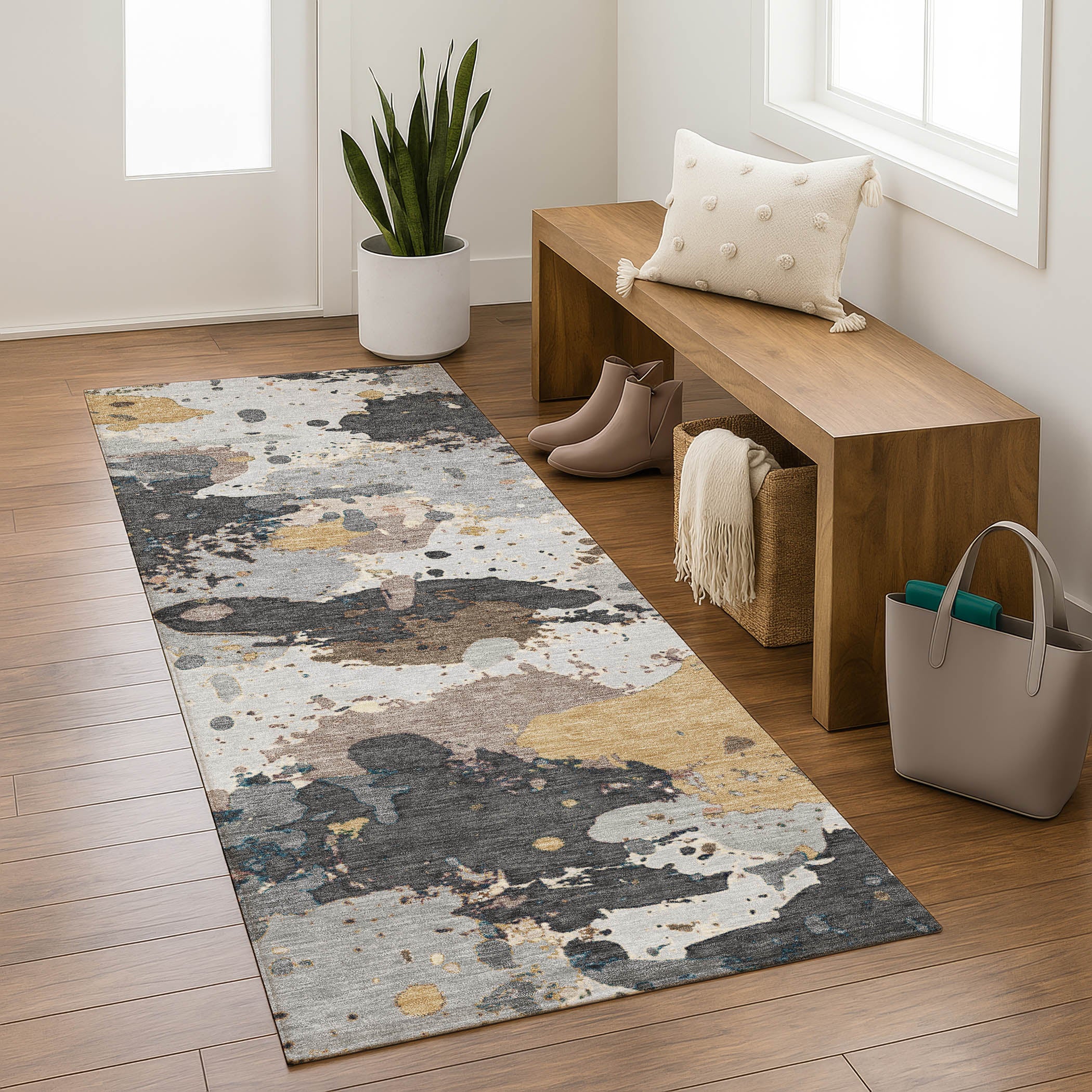 Marrakech Machine Washable Transitional Gray Rug 2'3" x 7'6" #shape_Runner