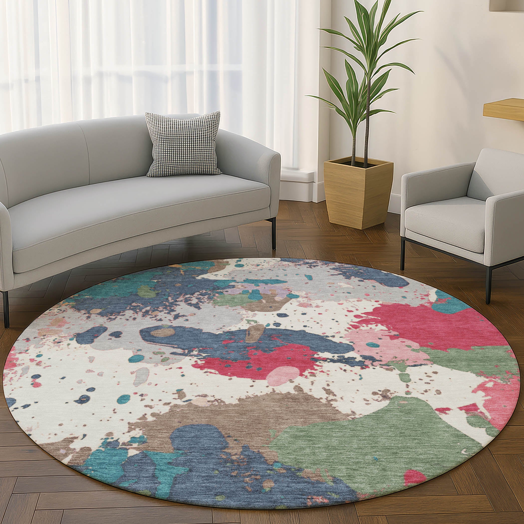 Marrakech Machine Washable Transitional Ivory Rug 8' x 8' #shape_Round