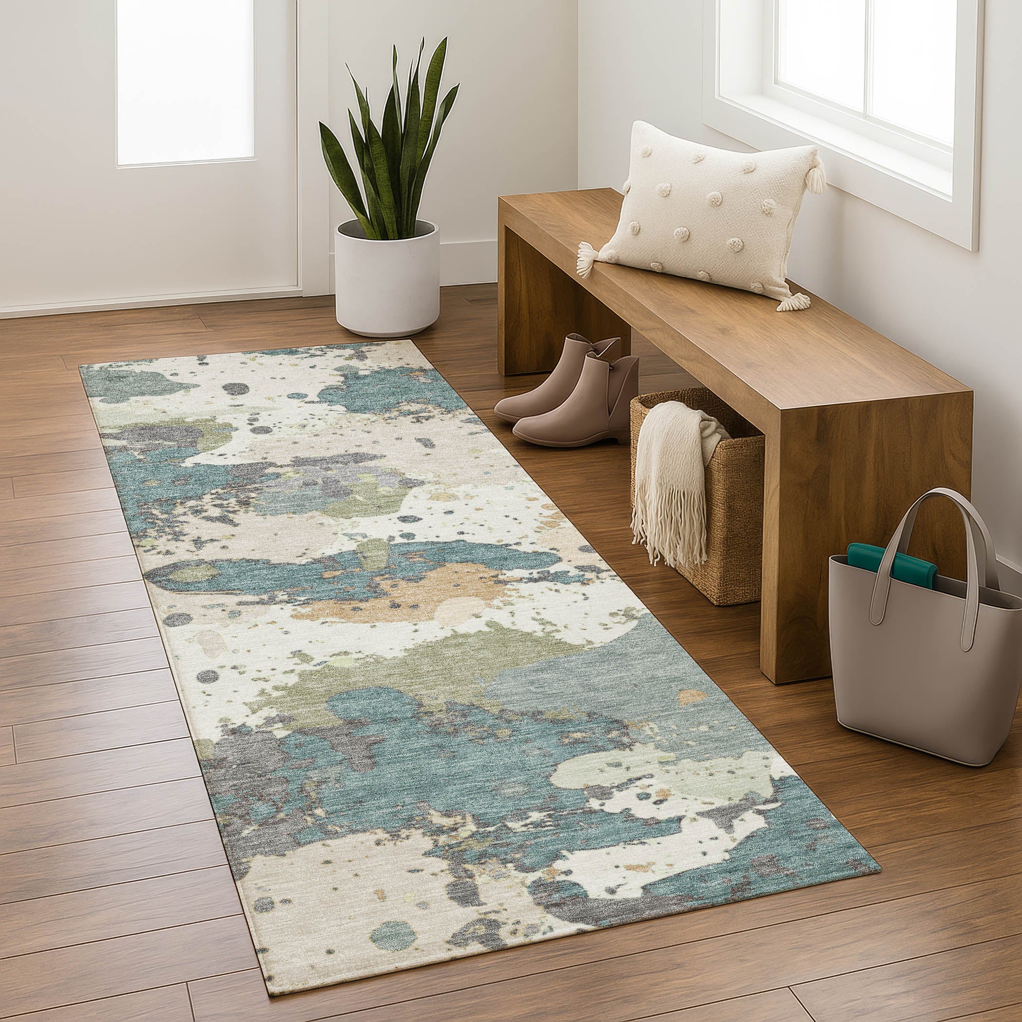 Marrakech Machine Washable Transitional Seafoam Blue Rug 2'3" x 7'6" #shape_Runner