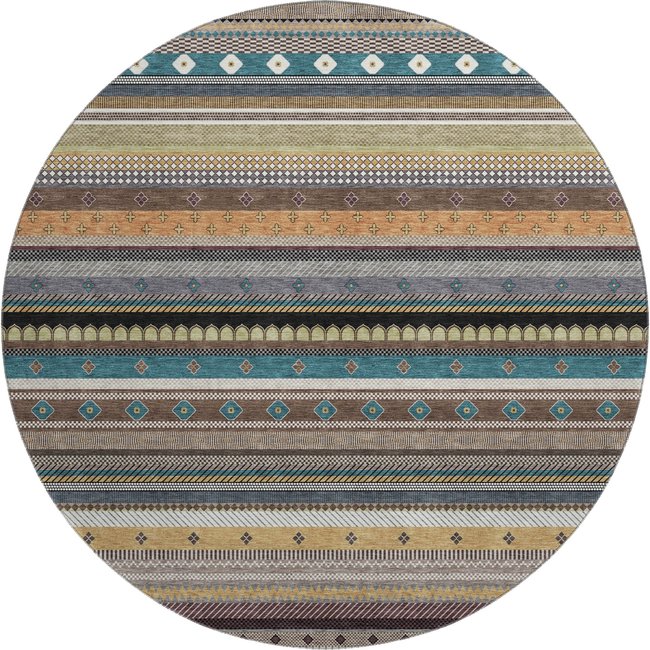 Lisbon Machine Washable Transitional Brown Rug 8' x 8' #shape_Round