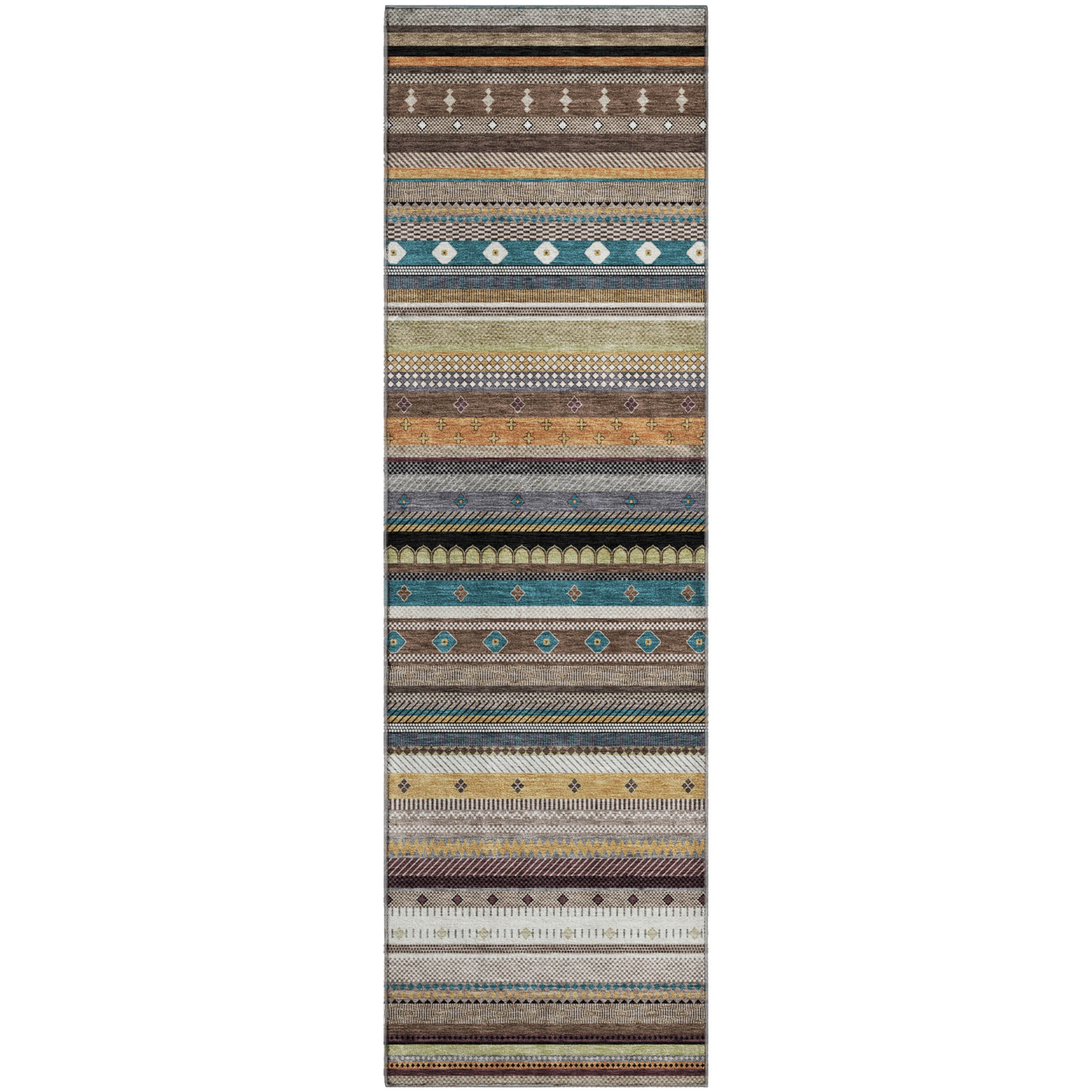 Lisbon Machine Washable Transitional Brown Rug 2'3" x 7'6" #shape_Runner