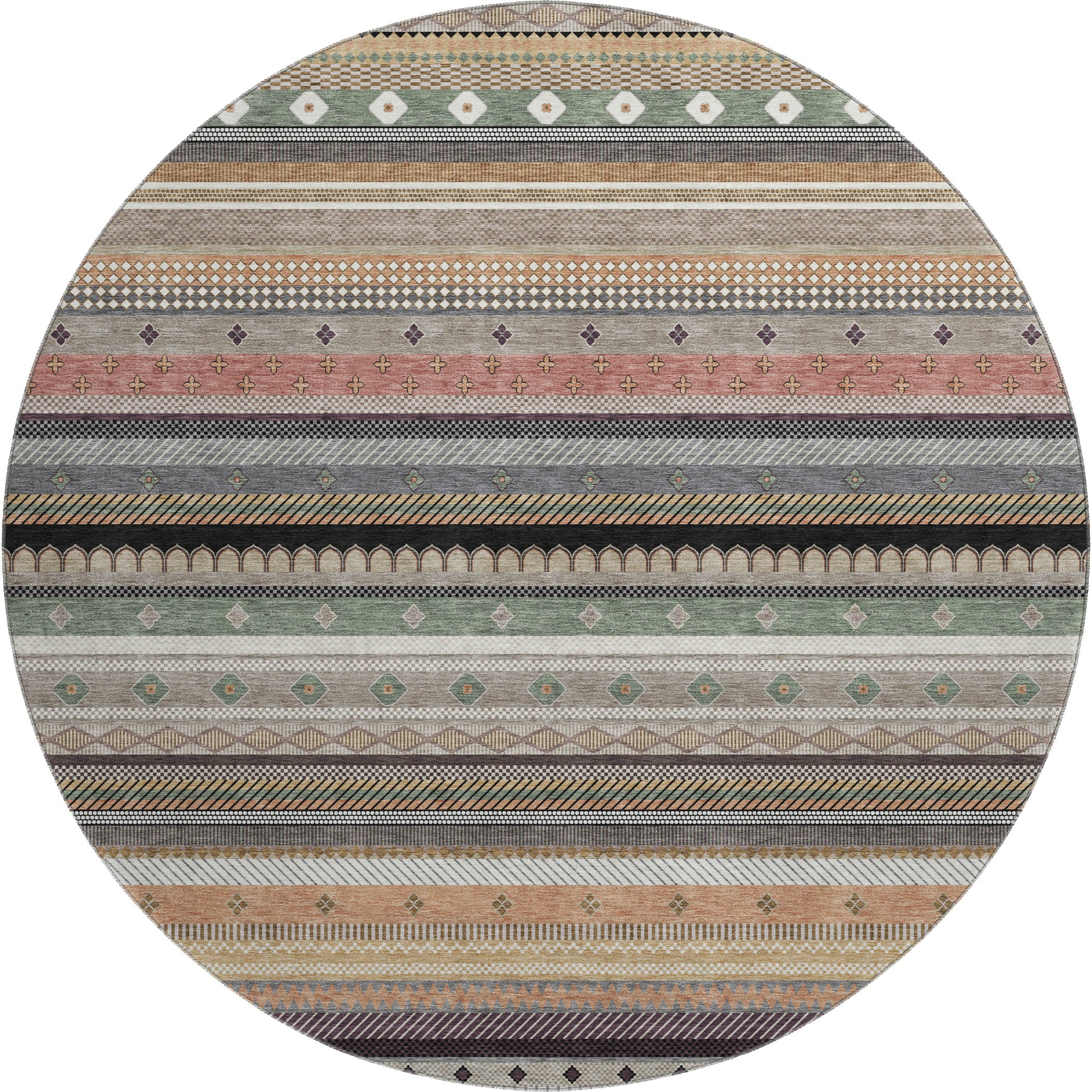 Lisbon Machine Washable Transitional Khaki Brown Rug 8' x 8' #shape_Round