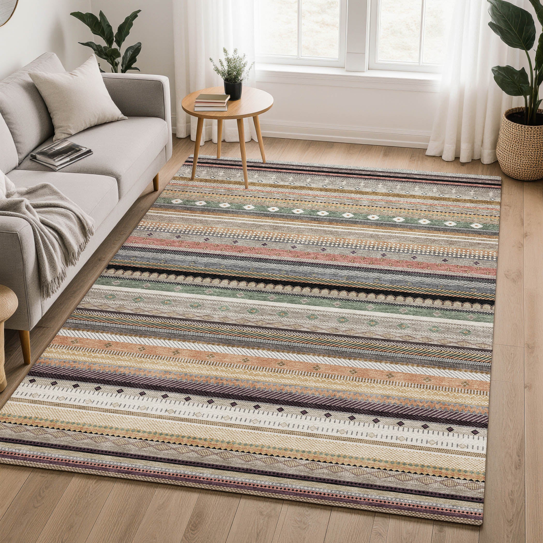Lisbon Machine Washable Transitional Khaki Brown Rug 2'6" x 3'10" #shape_Rectangle