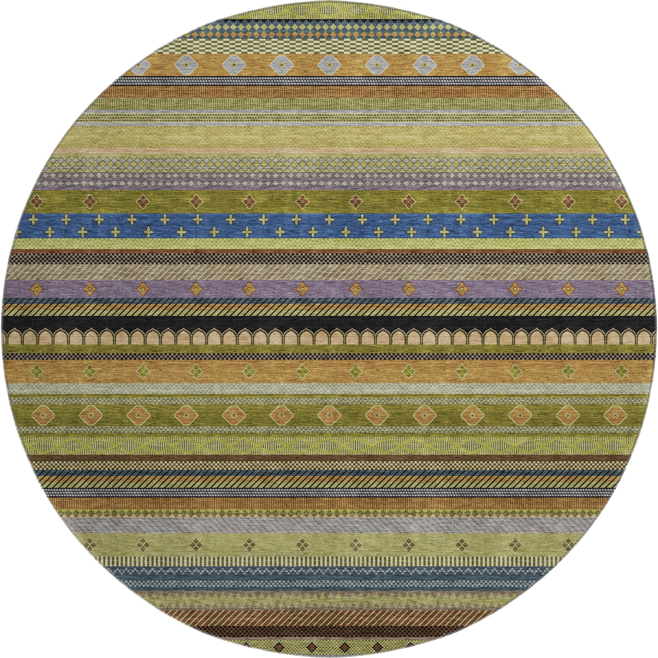 Lisbon Machine Washable Transitional Olive Green Rug 8' x 8' #shape_Round