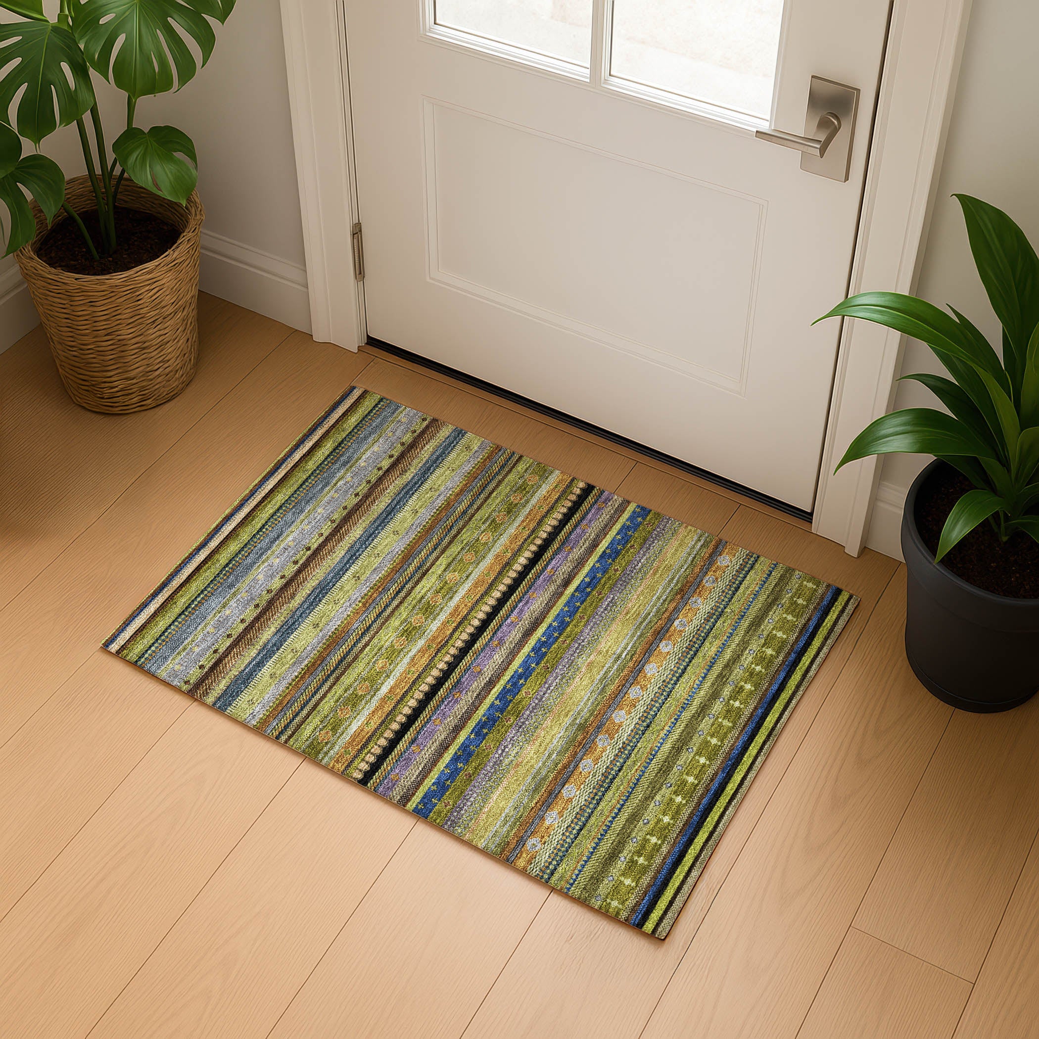 Lisbon Machine Washable Transitional Olive Green Rug 1'8" x 2'6" #shape_Rectangle