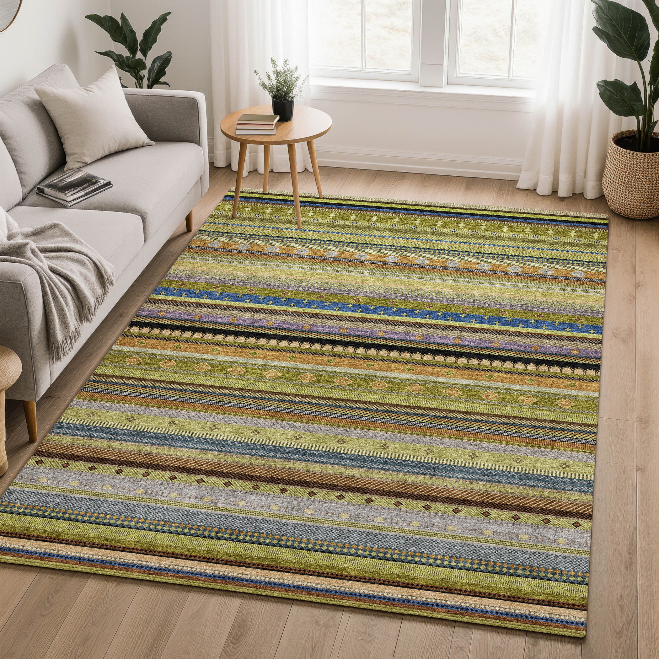 Lisbon Machine Washable Transitional Olive Green Rug 2'6" x 3'10" #shape_Rectangle