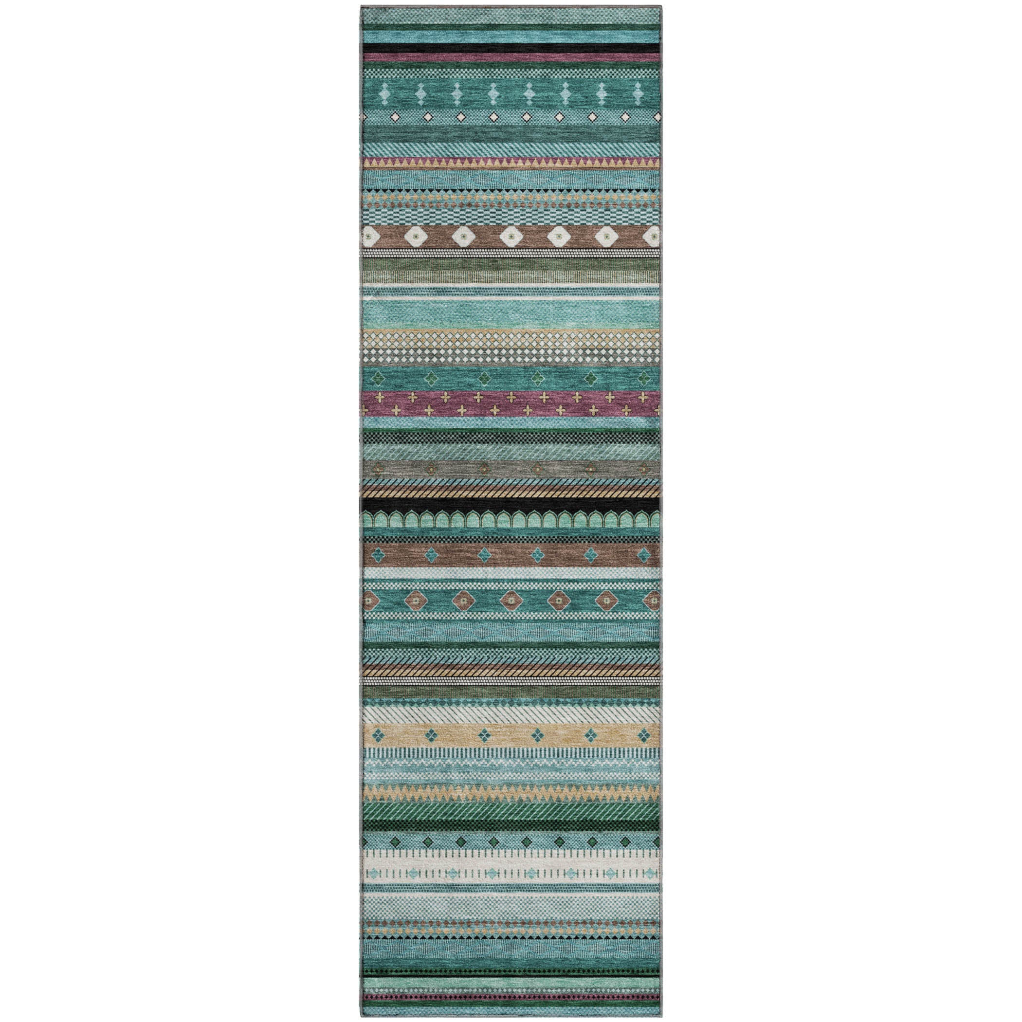Lisbon Machine Washable Transitional Teal Rug 2'3" x 7'6" #shape_Runner
