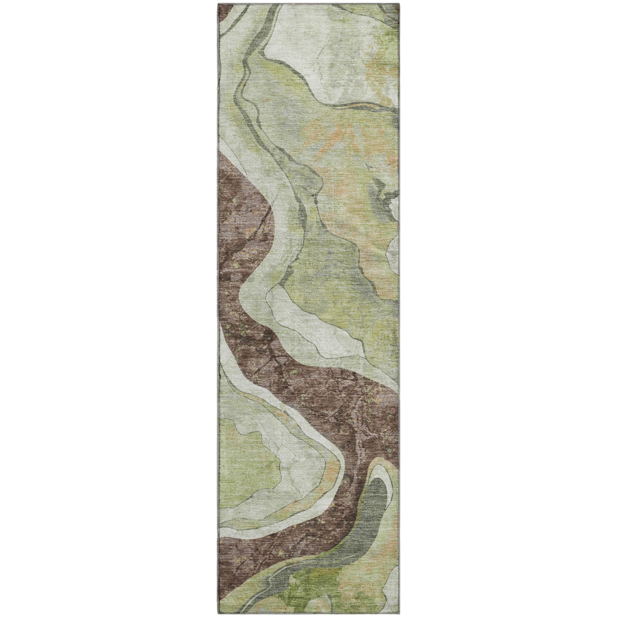 Split Machine Washable Transitional Aloe Green Rug 2'3" x 7'6" #shape_Runner