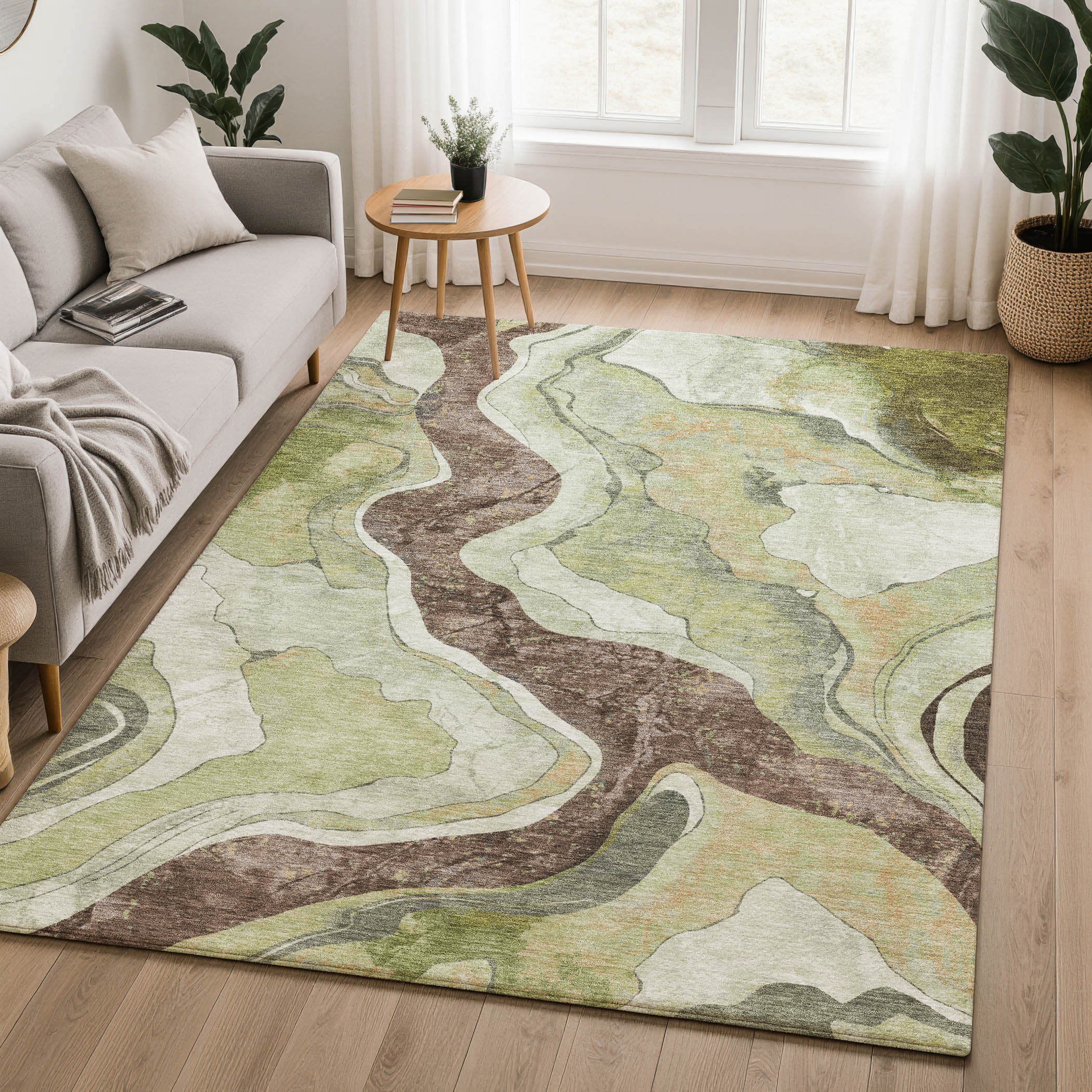Split Machine Washable Transitional Aloe Green Rug 2'6" x 3'10" #shape_Rectangle