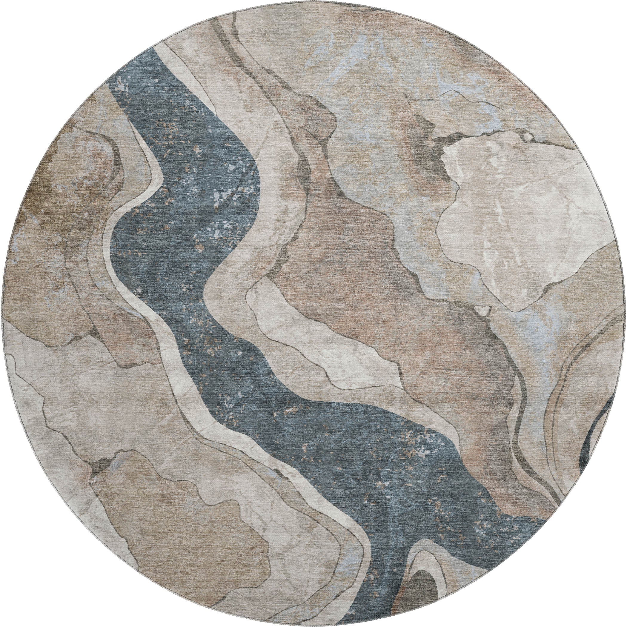 Split Machine Washable Transitional Beige Brown Rug 8' x 8' #shape_Round