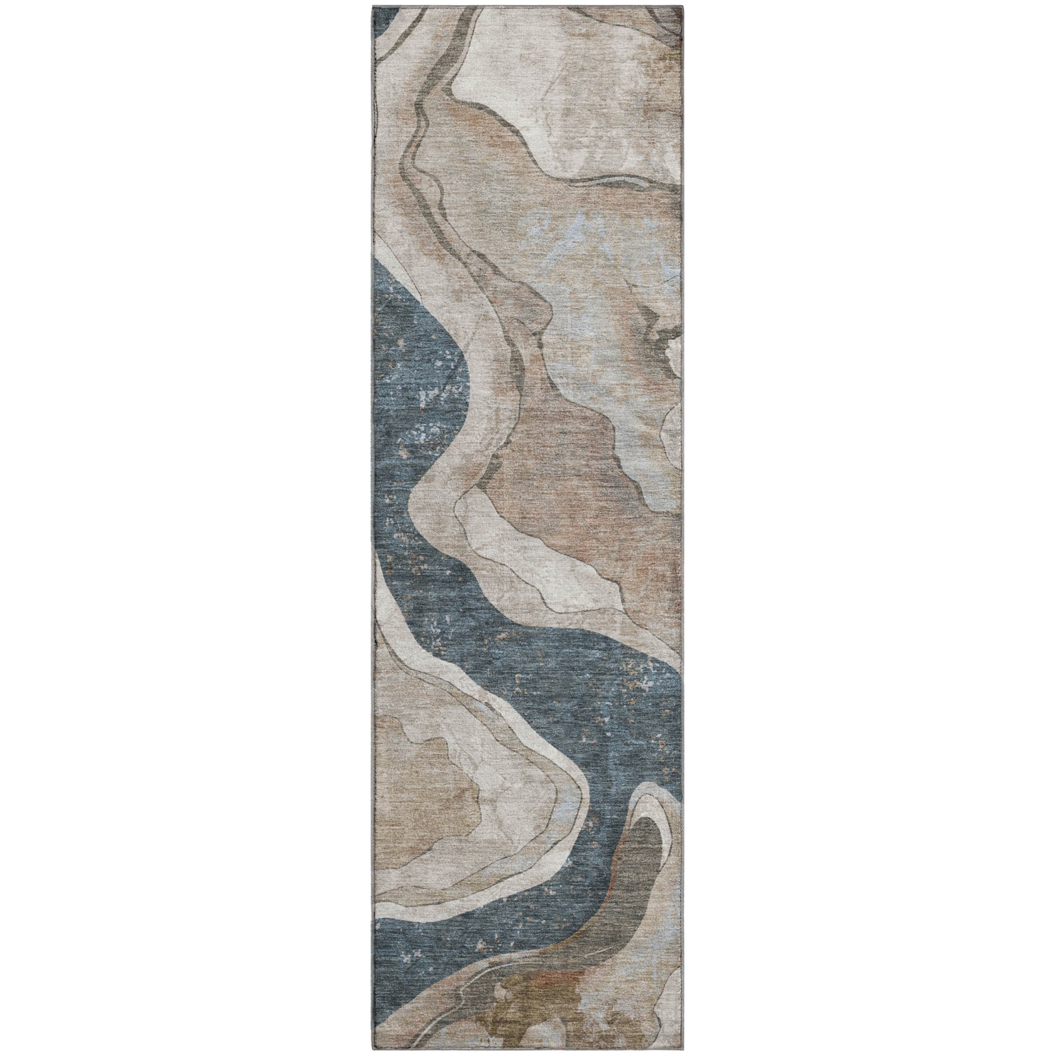 Split Machine Washable Transitional Beige Brown Rug 2'3" x 7'6" #shape_Runner