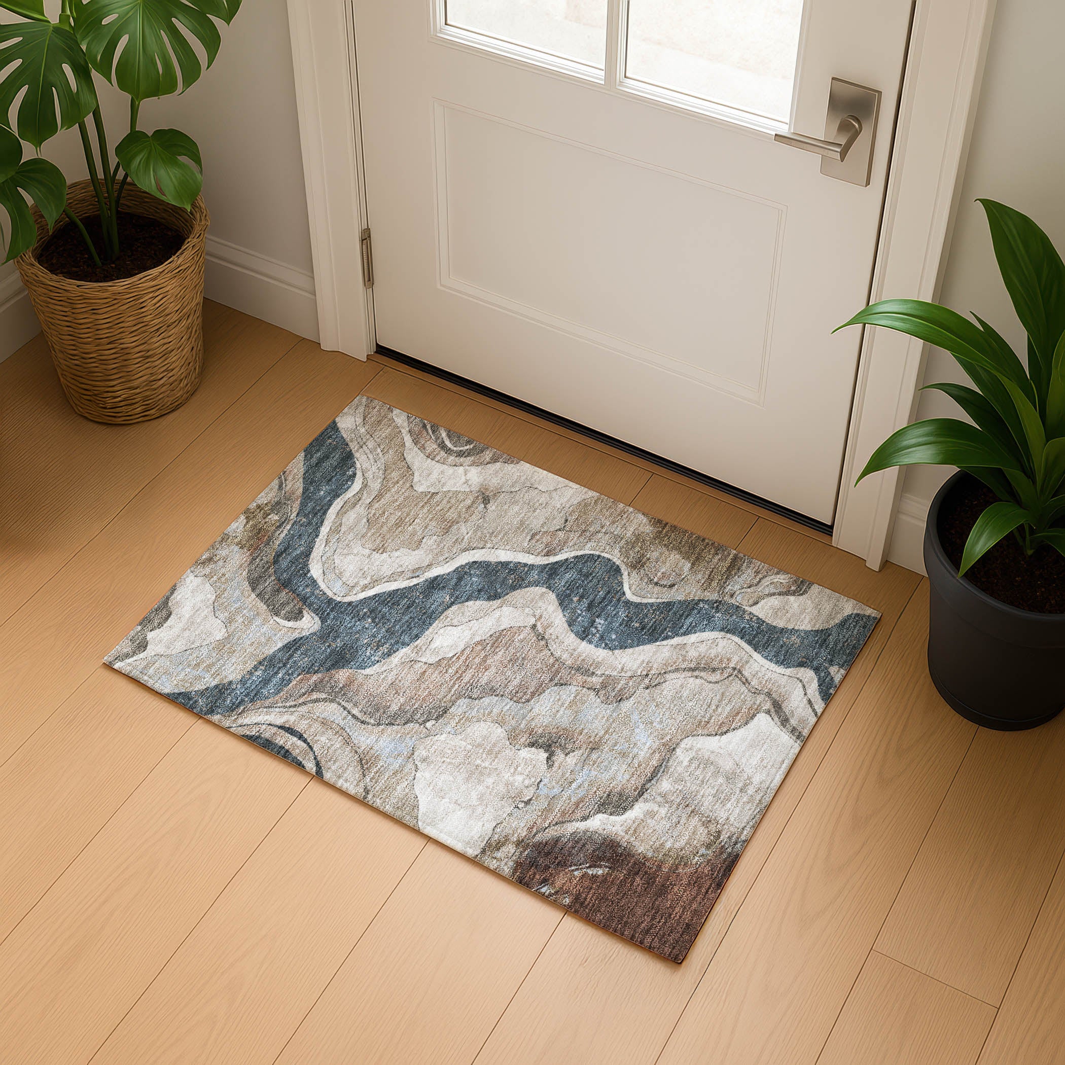 Split Machine Washable Transitional Beige Brown Rug 1'8" x 2'6" #shape_Rectangle