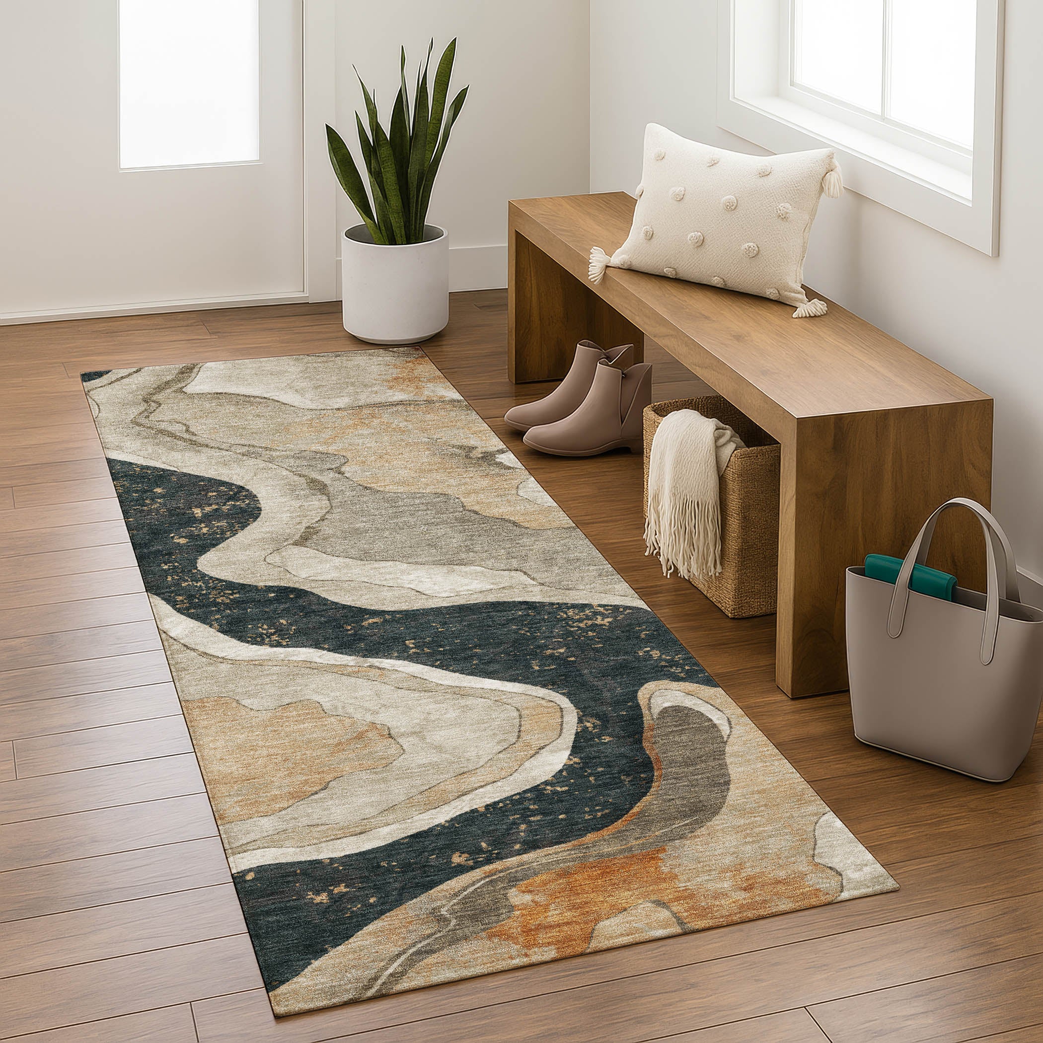 Split Machine Washable Transitional Putty Ivory Rug 2'3" x 7'6" #shape_Runner