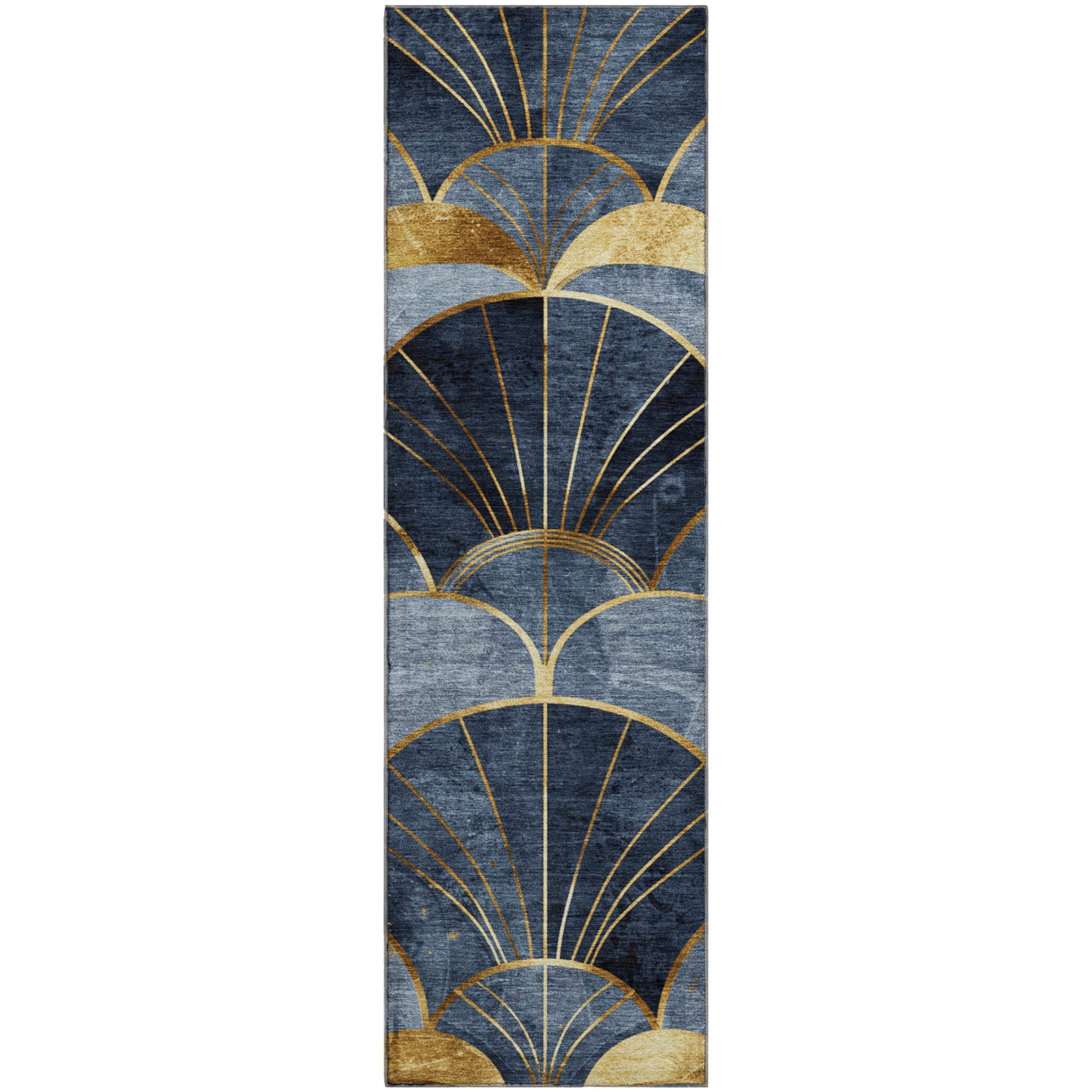 Santorini Machine Washable Transitional Navy Blue Rug 2'3" x 7'6" #shape_Runner