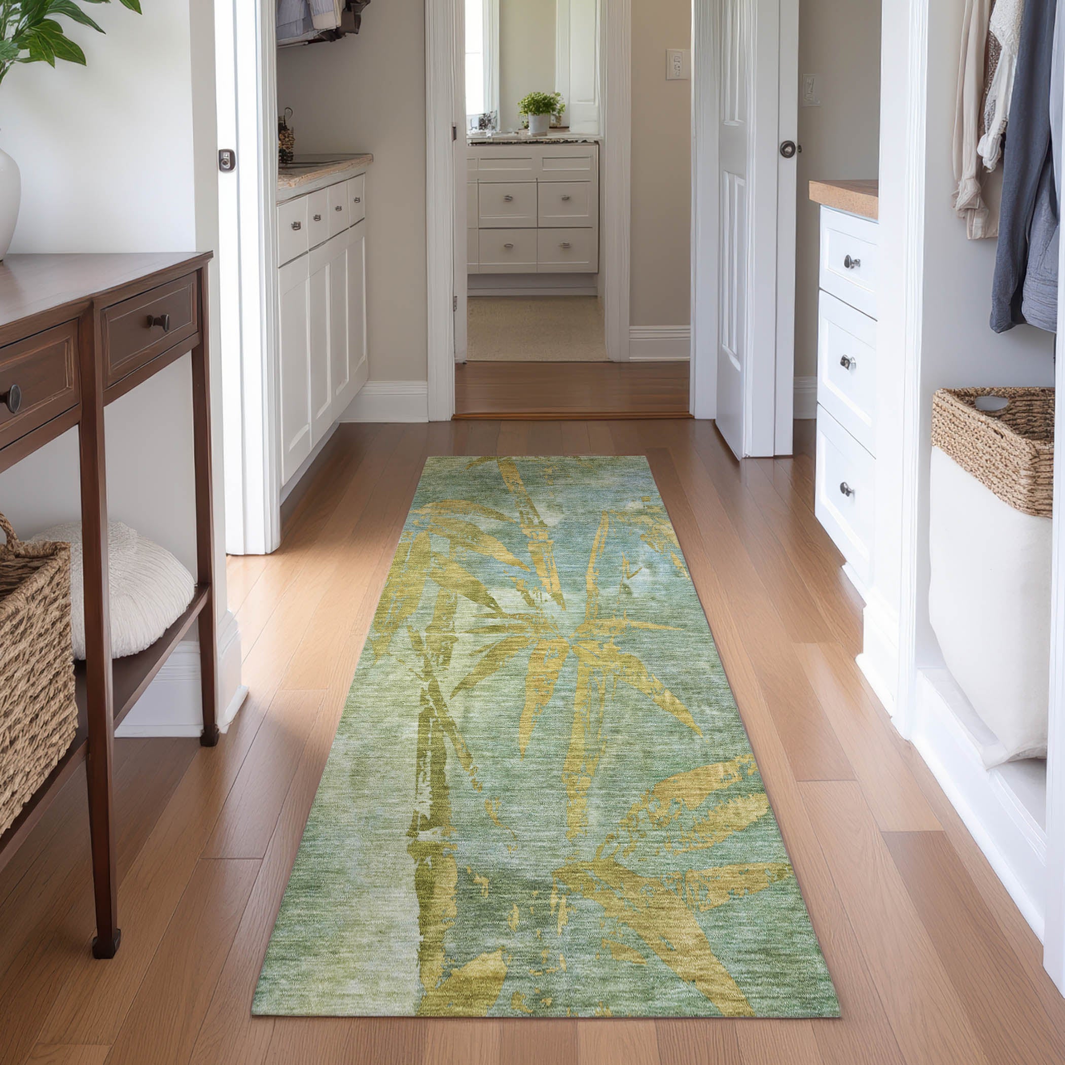 Vienna Machine Washable Transitional Aloe Green Rug 2'3" x 7'6" #shape_Runner
