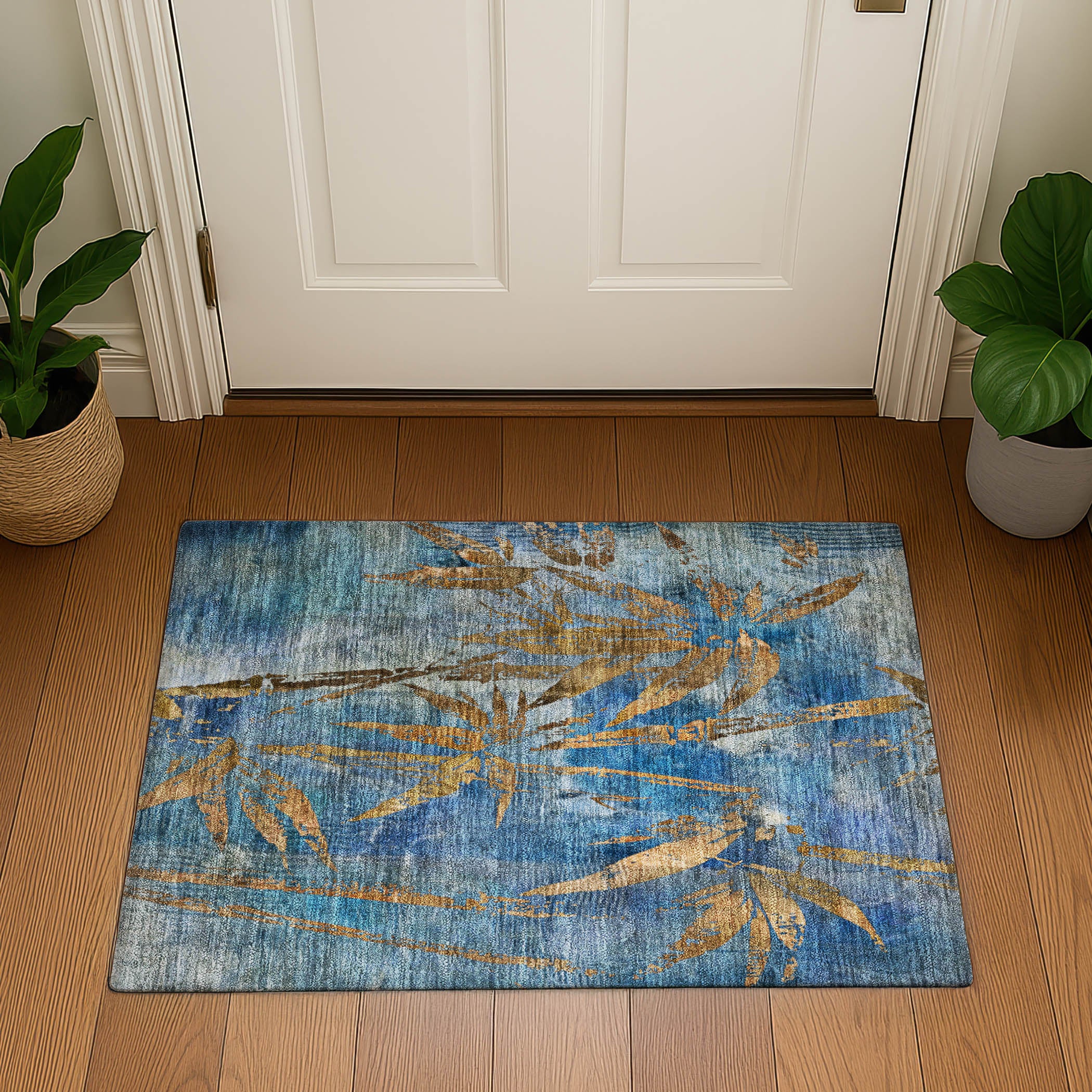 Vienna Machine Washable Transitional Blue Rug 1'8" x 2'6" #shape_Rectangle