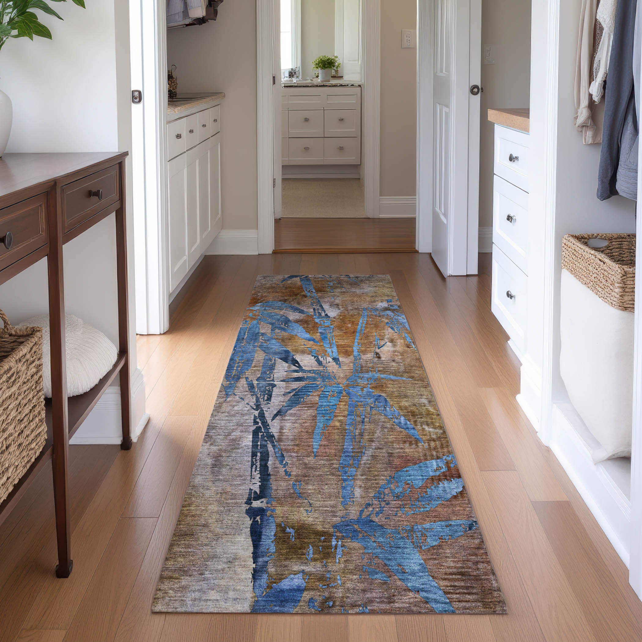 Vienna Machine Washable Transitional Brown Rug 2'3" x 7'6" #shape_Runner