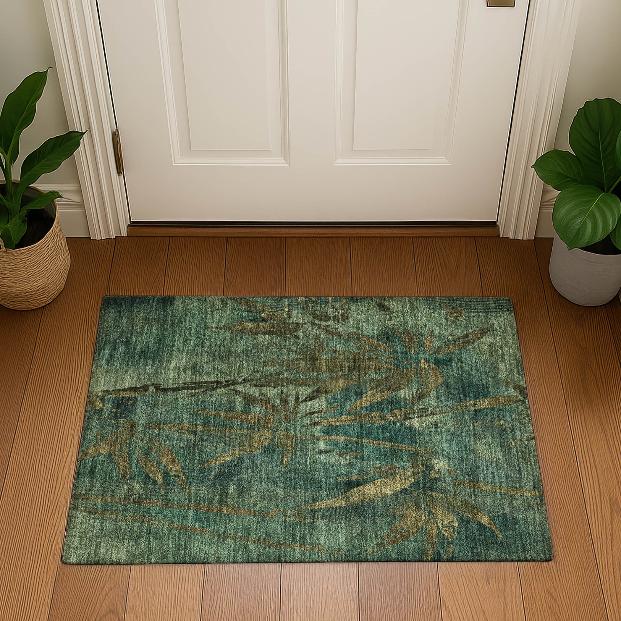 Vienna Machine Washable Transitional Green Rug 1'8" x 2'6" #shape_Rectangle