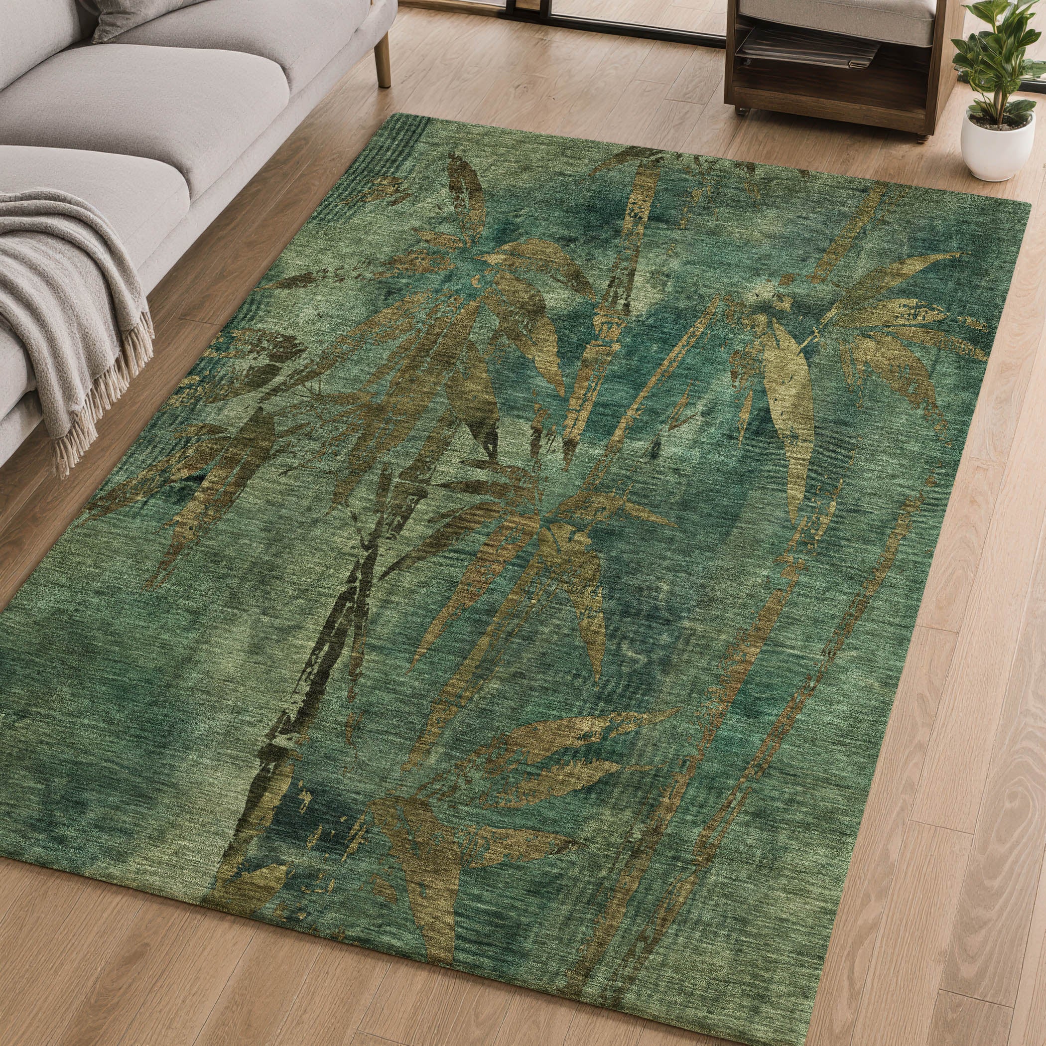 Vienna Machine Washable Transitional Green Rug 2'6" x 3'10" #shape_Rectangle