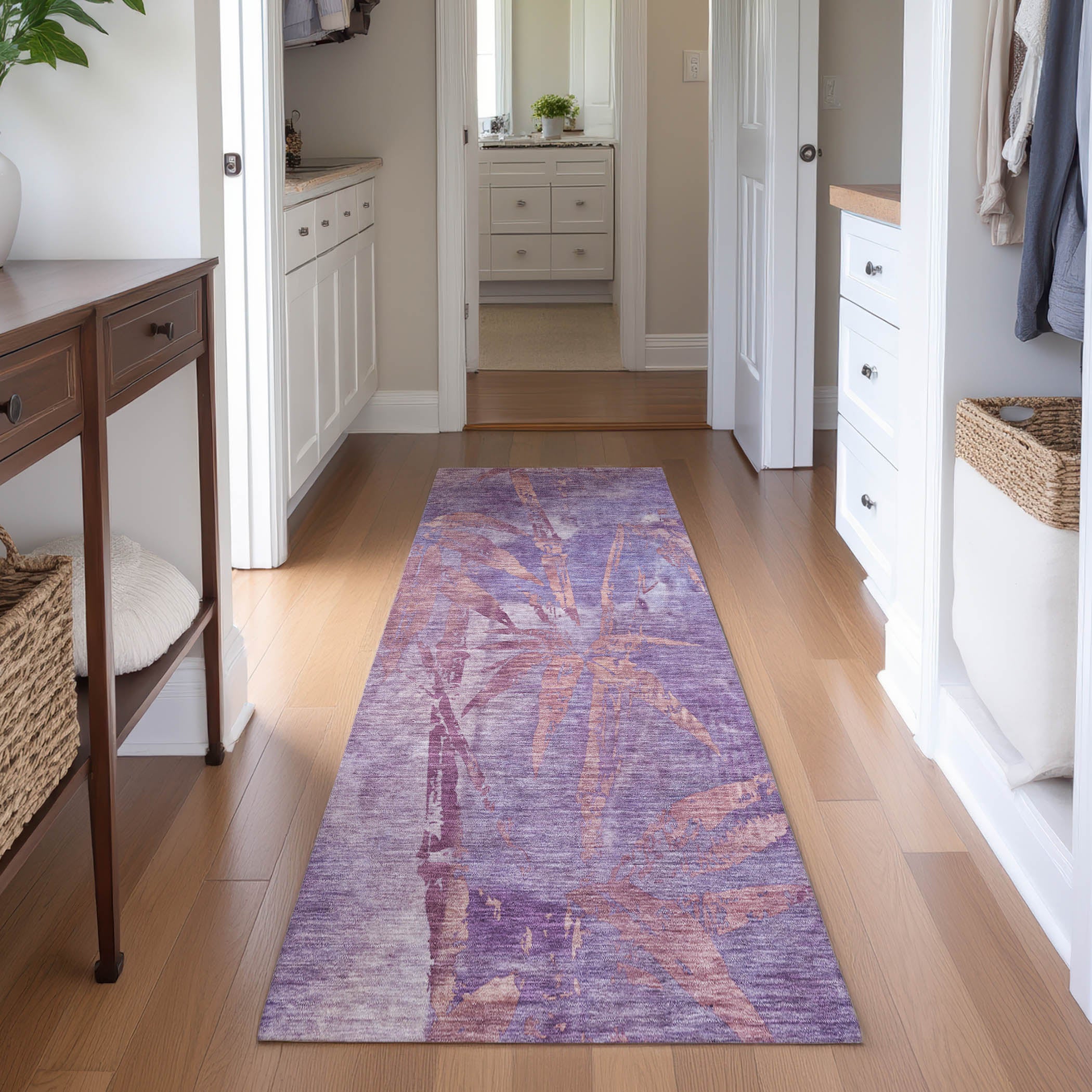 Vienna Machine Washable Transitional Plum Purple Rug 2'3" x 7'6" #shape_Runner