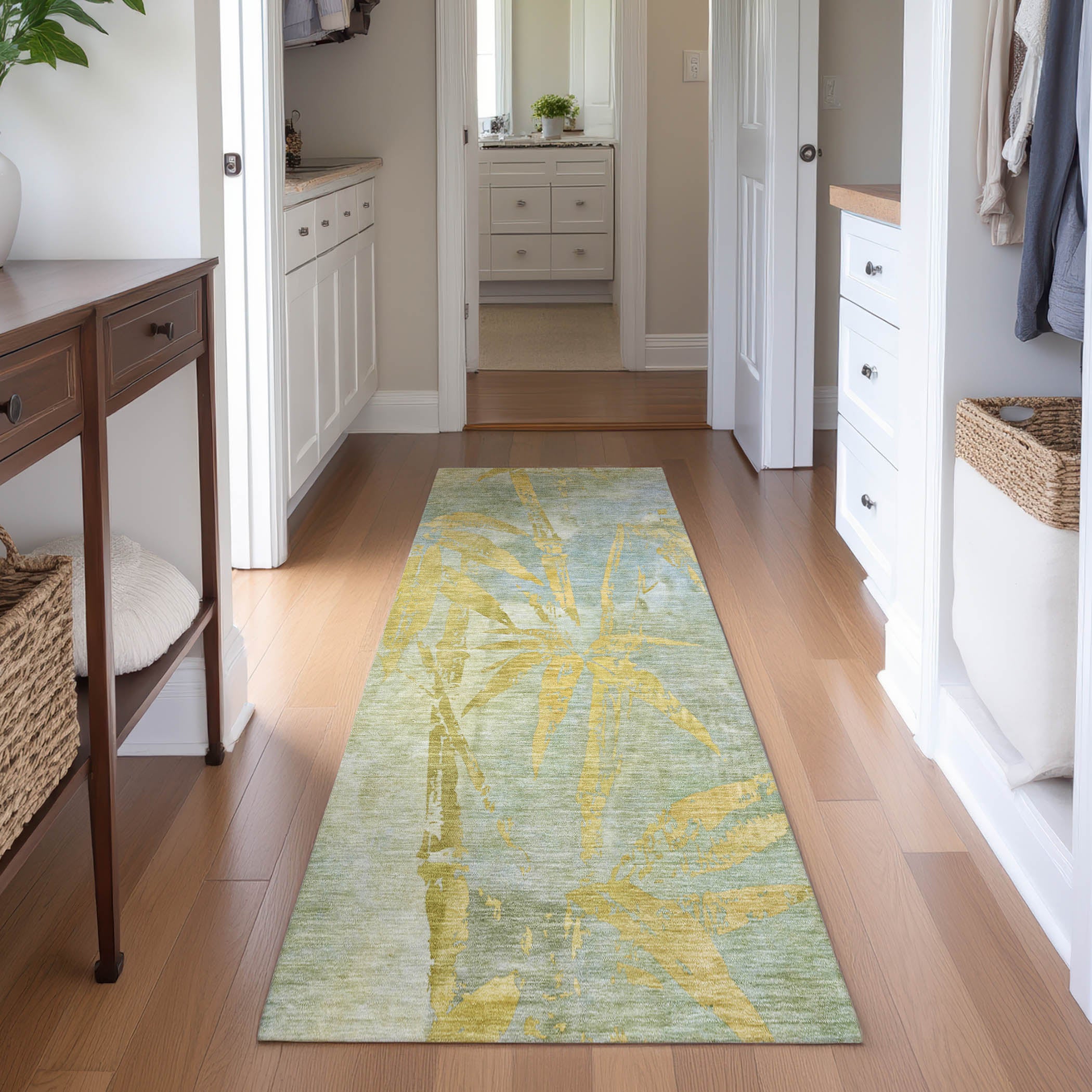 Vienna Machine Washable Transitional Sage Green Rug 2'3" x 7'6" #shape_Runner