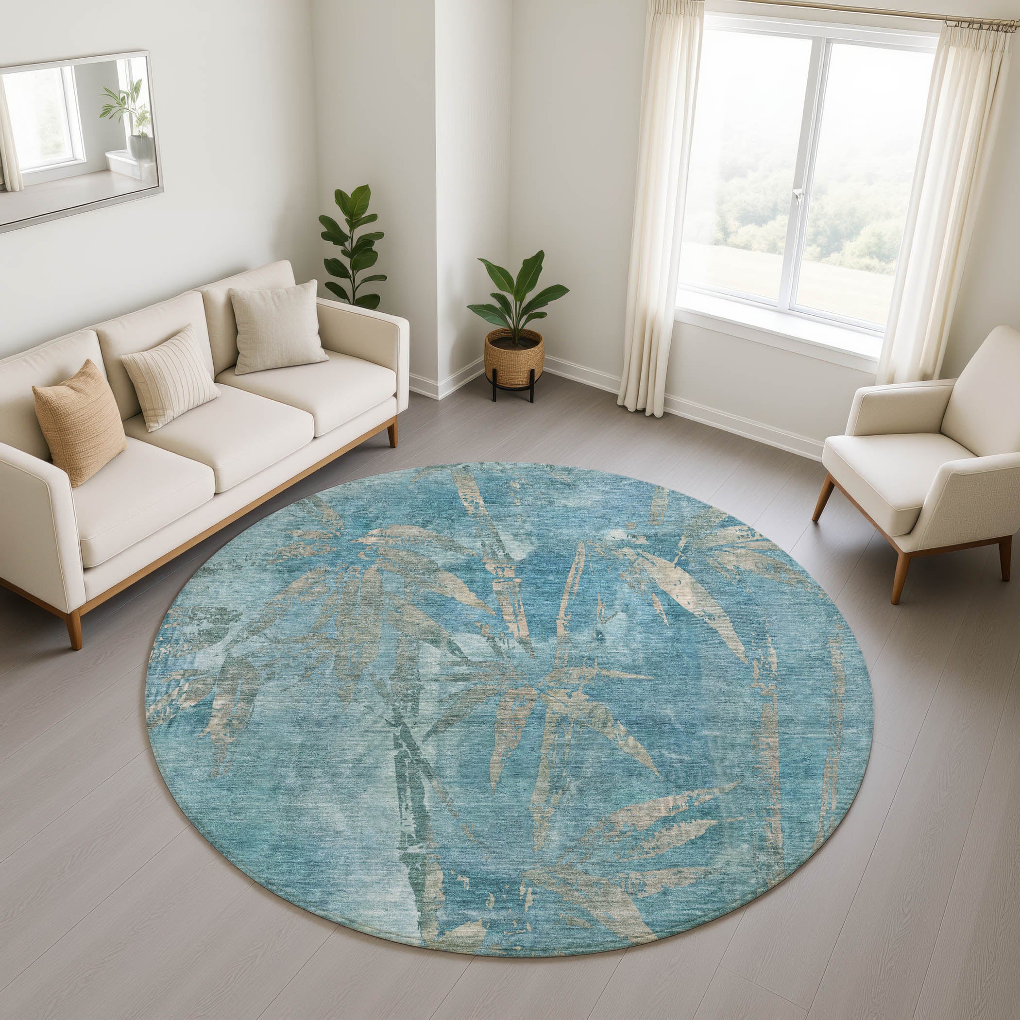 Vienna Machine Washable Transitional Seafoam Blue Rug 8' x 8' #shape_Round