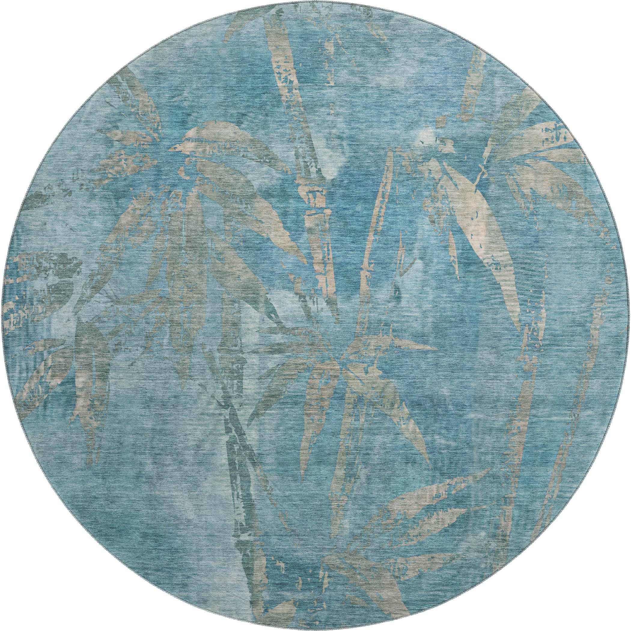 Vienna Machine Washable Transitional Seafoam Blue Rug 8' x 8' #shape_Round