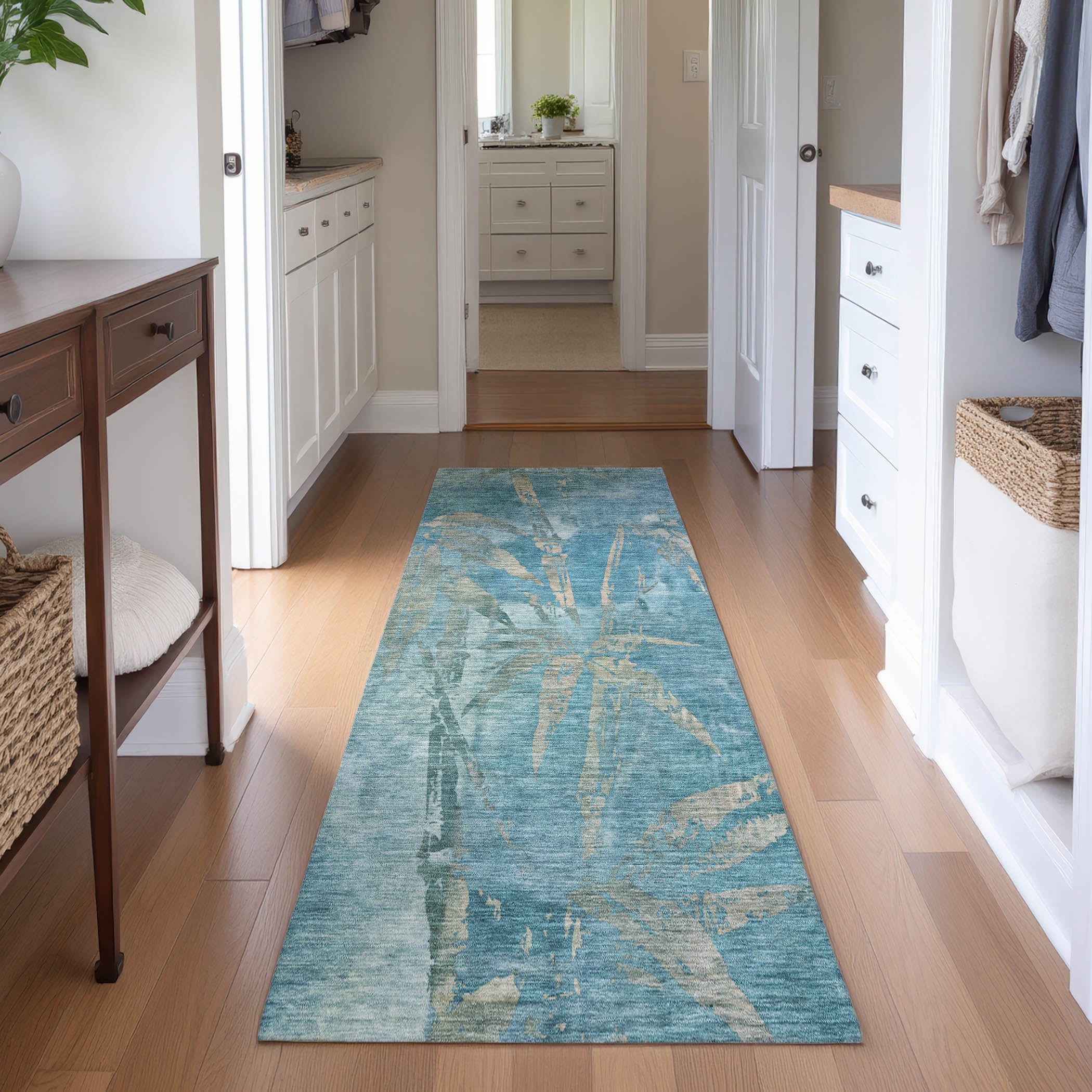 Vienna Machine Washable Transitional Seafoam Blue Rug 2'3" x 7'6" #shape_Runner