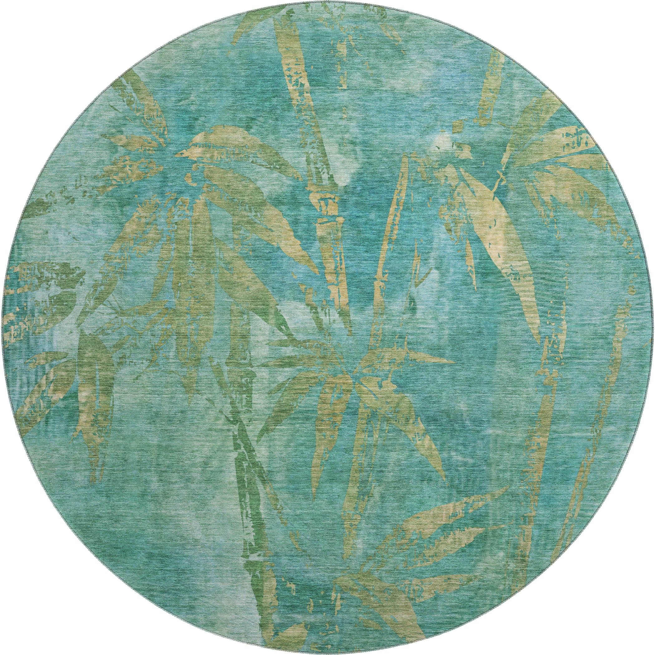 Vienna Machine Washable Transitional Teal Rug 8' x 8' #shape_Round