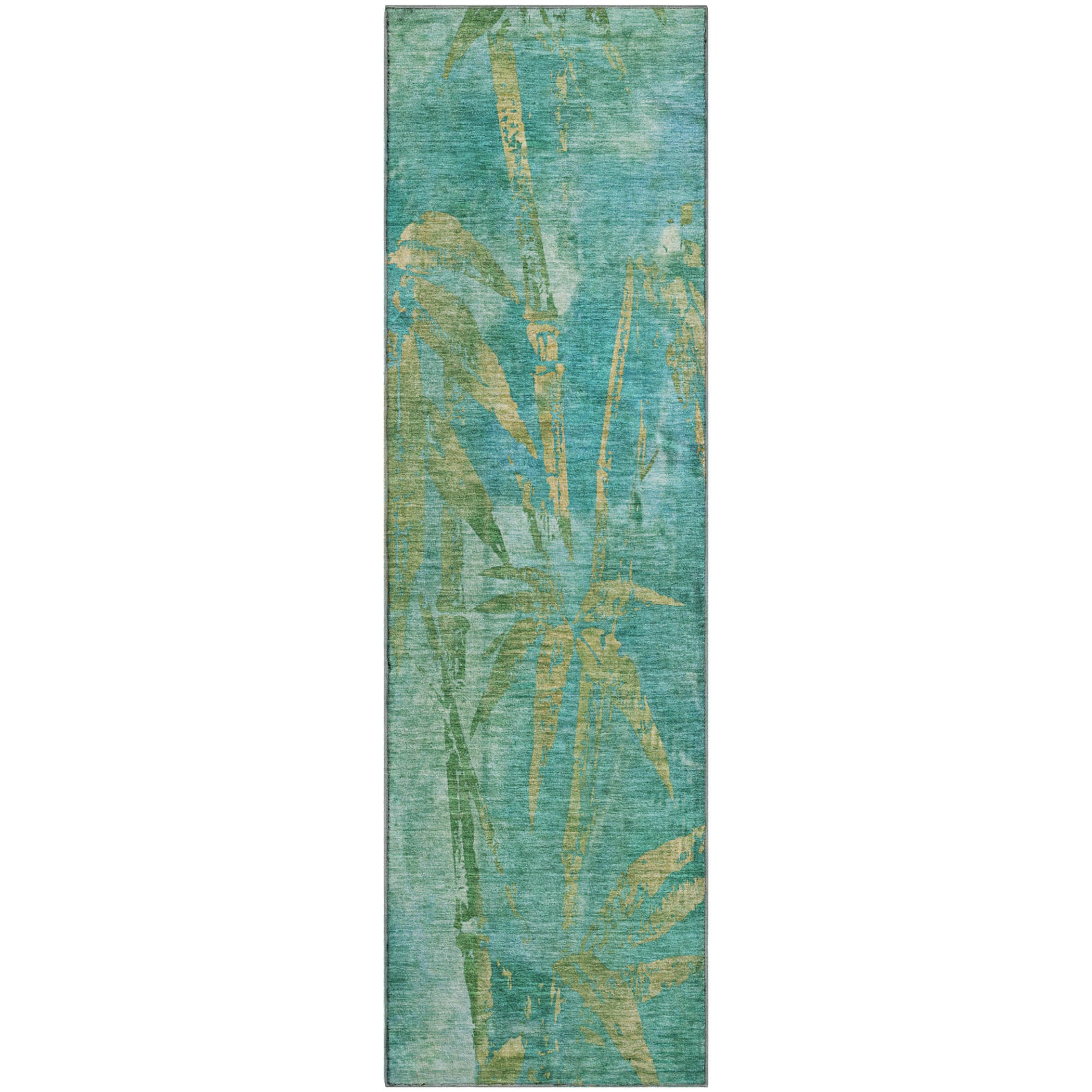 Vienna Machine Washable Transitional Teal Rug 2'3" x 7'6" #shape_Runner