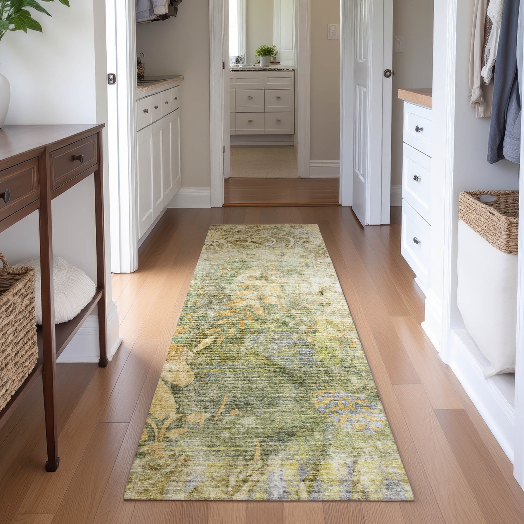 Lisbon Machine Washable Transitional Brown Rug 2'3" x 7'6" #shape_Runner