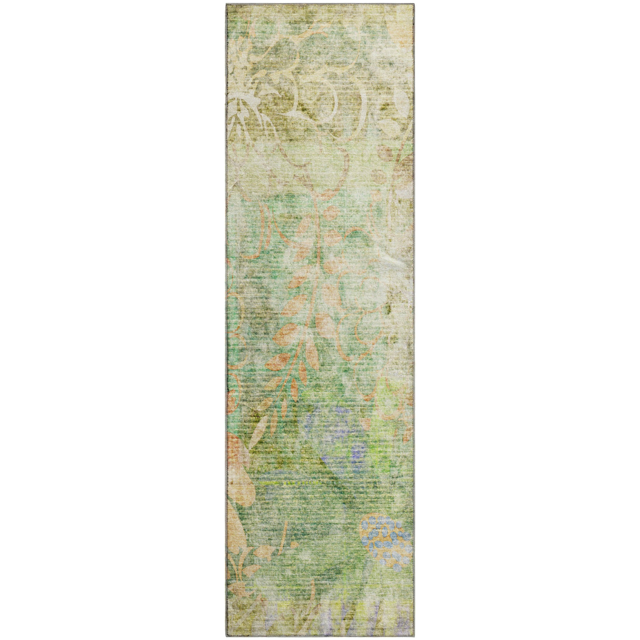 Lisbon Machine Washable Transitional Green Rug 2'3" x 7'6" #shape_Runner