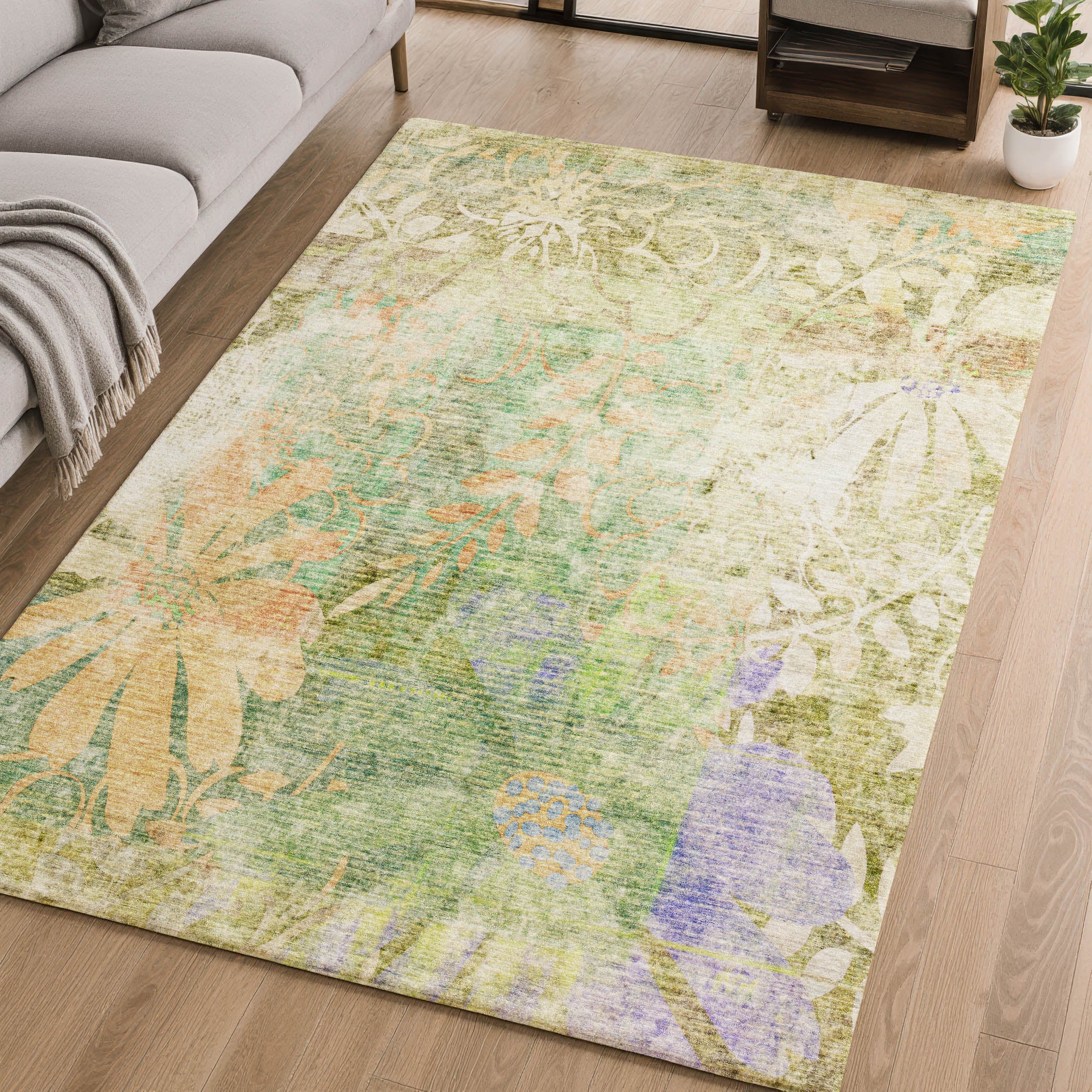 Lisbon Machine Washable Transitional Green Rug 2'6" x 3'10" #shape_Rectangle